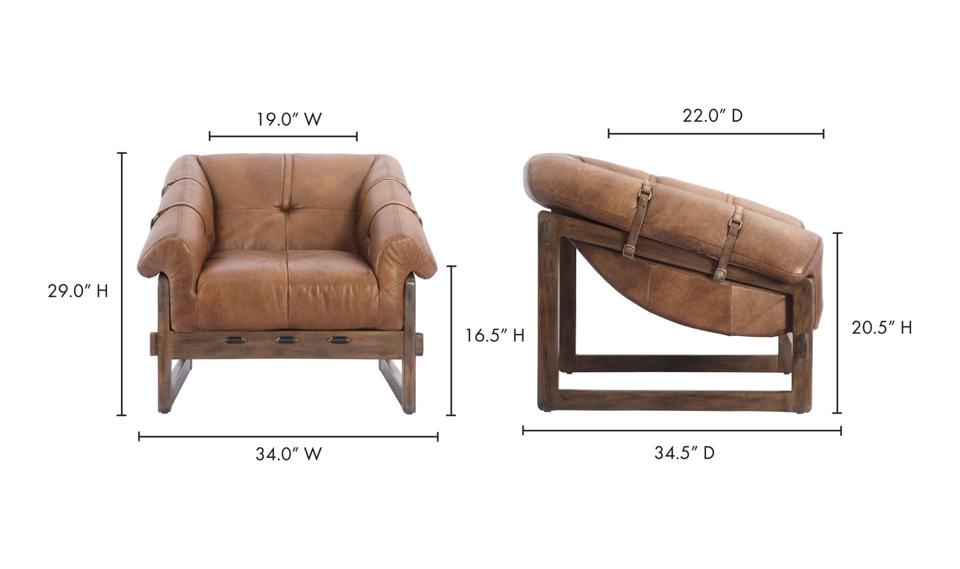 34.25" Open Road Brown Leather Accent Chair