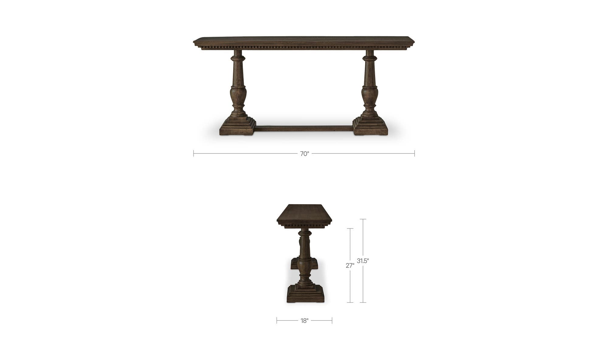 70" Brown Iron Console Table