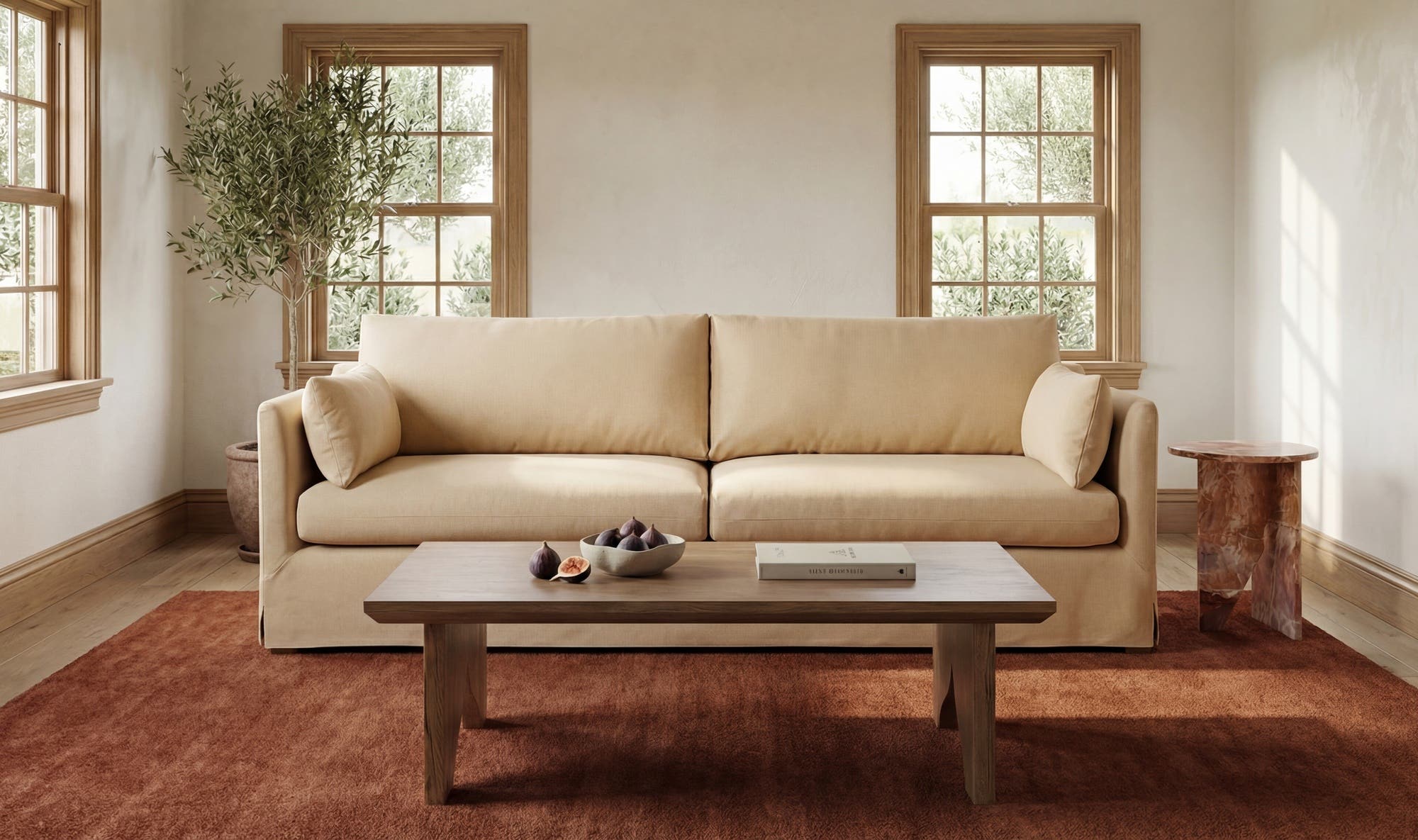 54" Brown Solid Oak Coffee Table