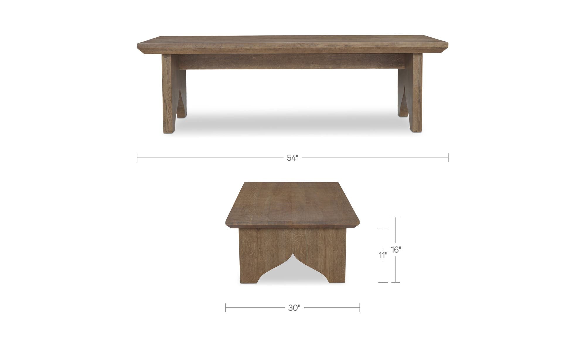 54" Brown Solid Oak Coffee Table