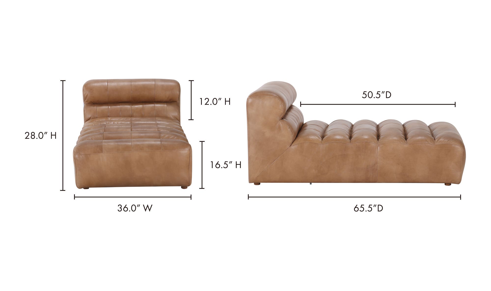 36" Tan Leather Chaise