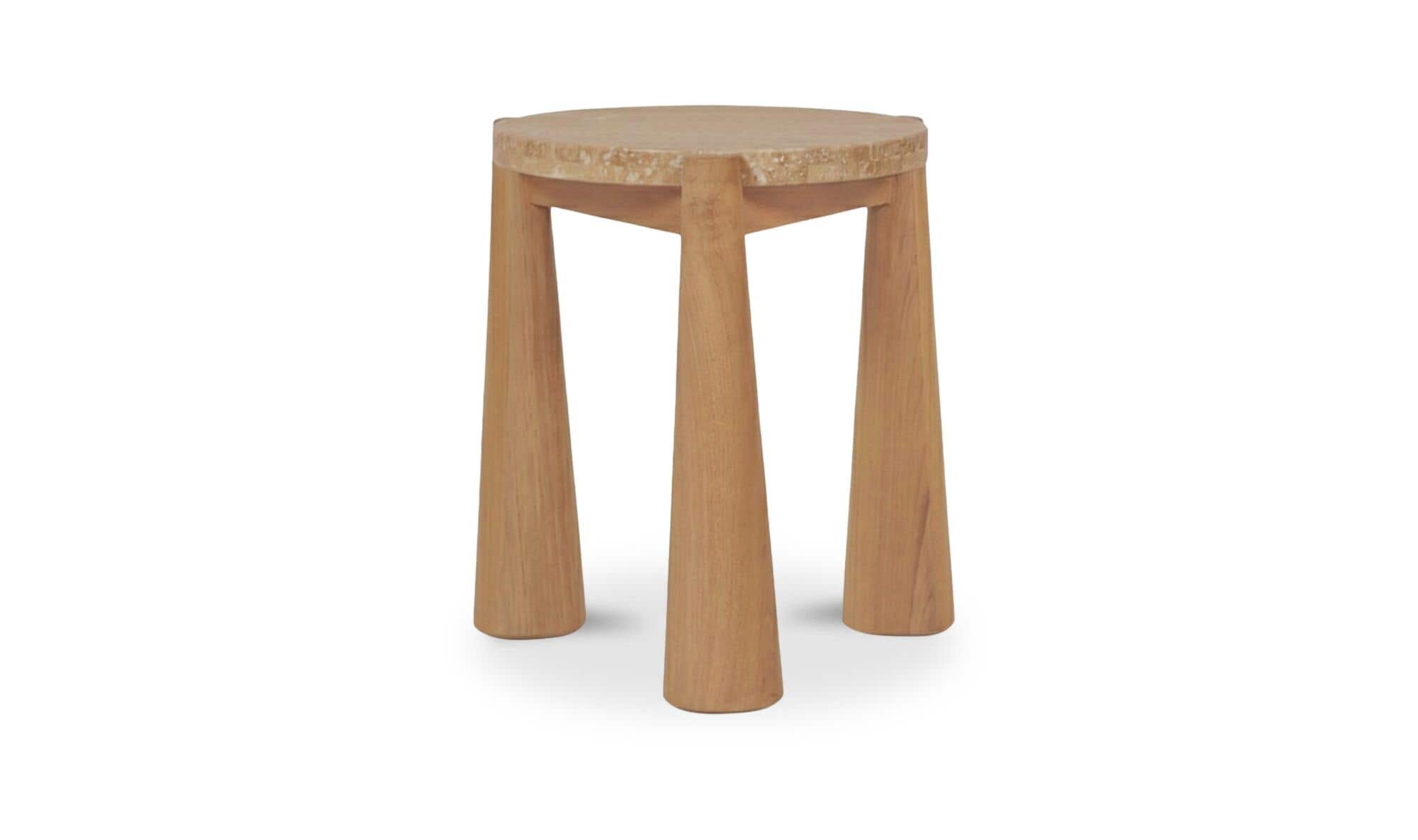 18.5" Natural Travertine Outdoor Side Table