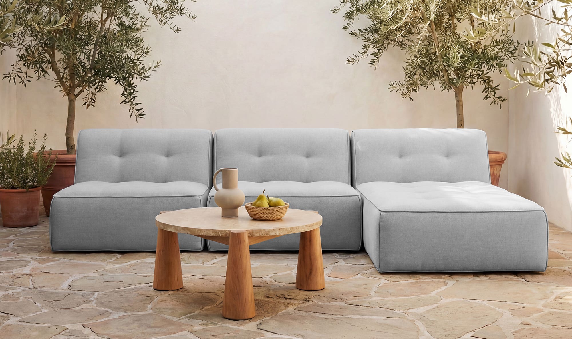 36" Natural Travertine Outdoor Coffee Table