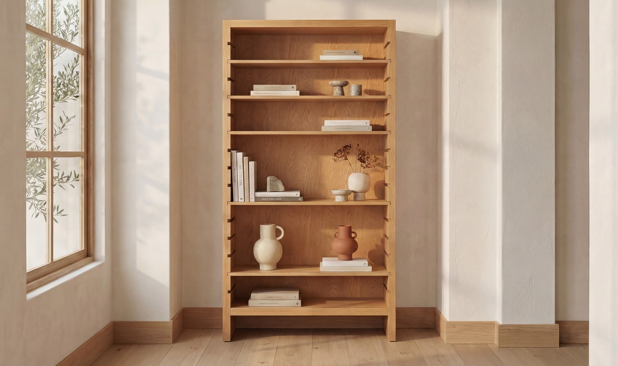 38.98" Natural Solid Oak Bookcase