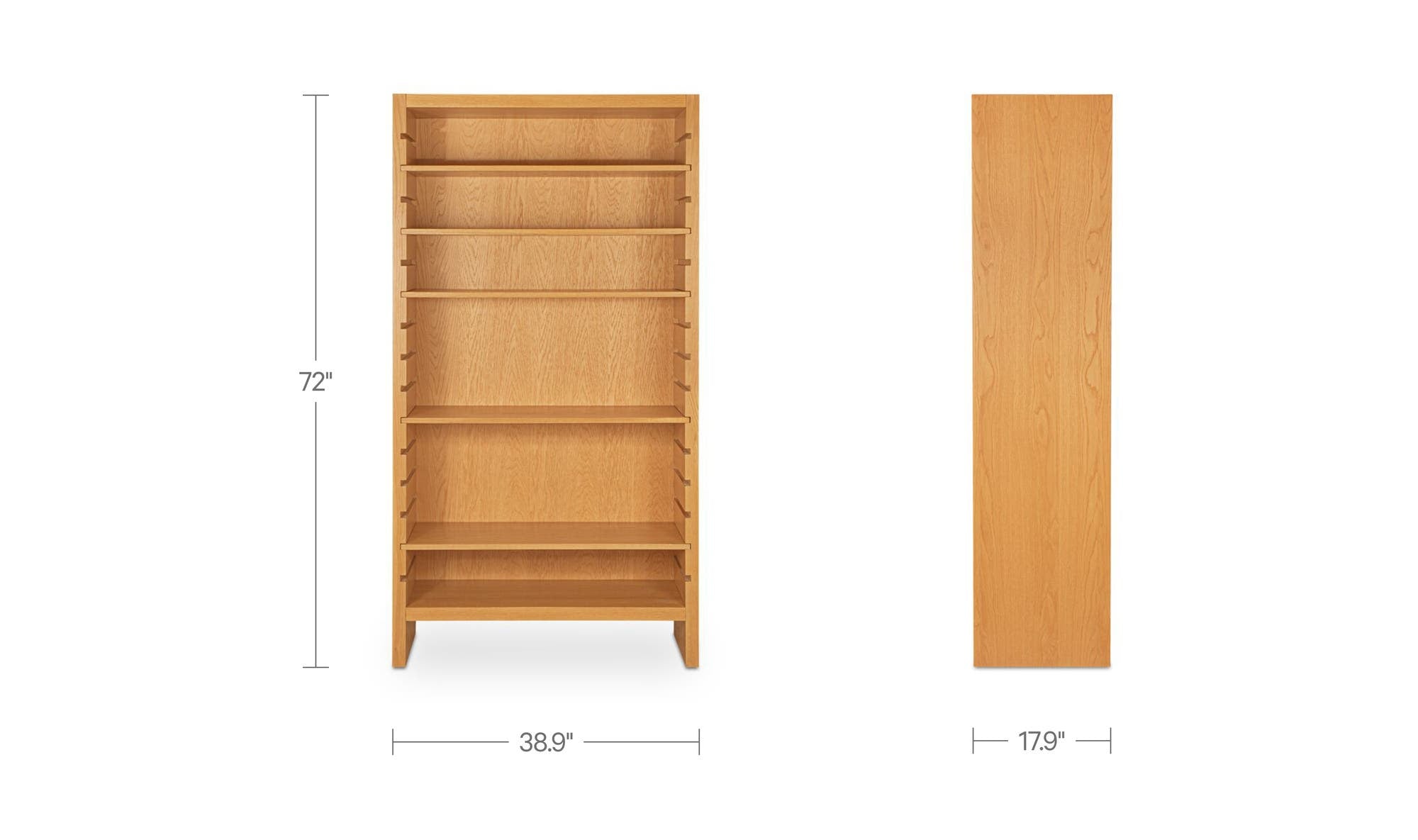 38.98" Natural Solid Oak Bookcase