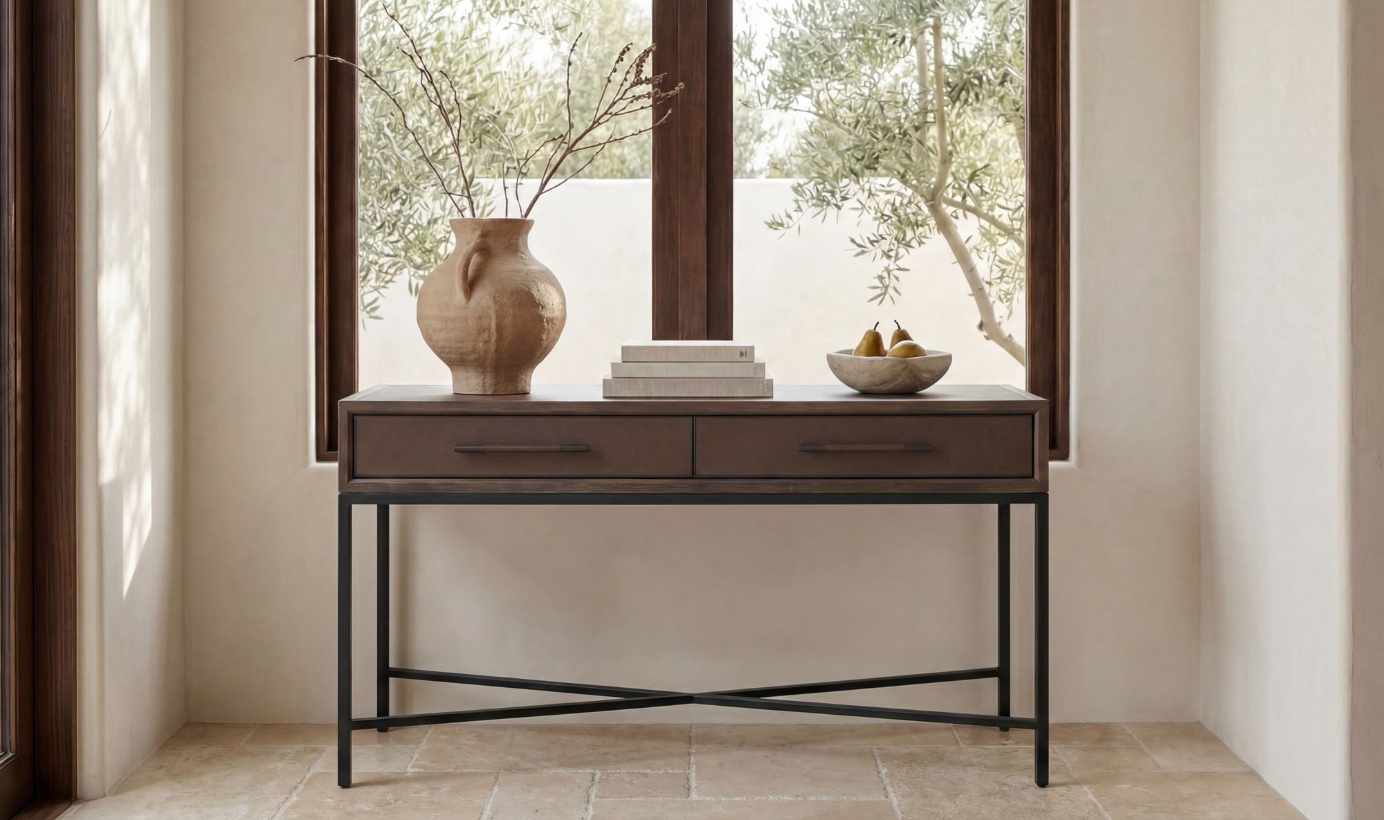 59.06" Brown Solid Oak Console Table