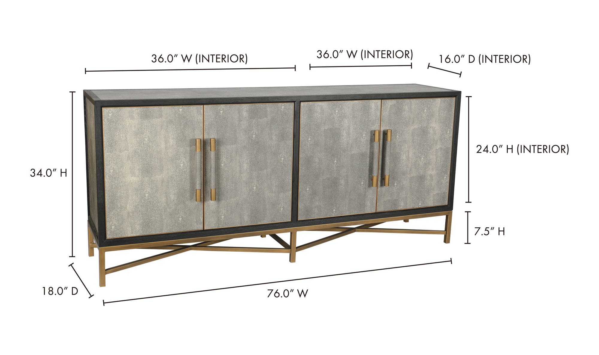 76" Grey Oak Sideboard