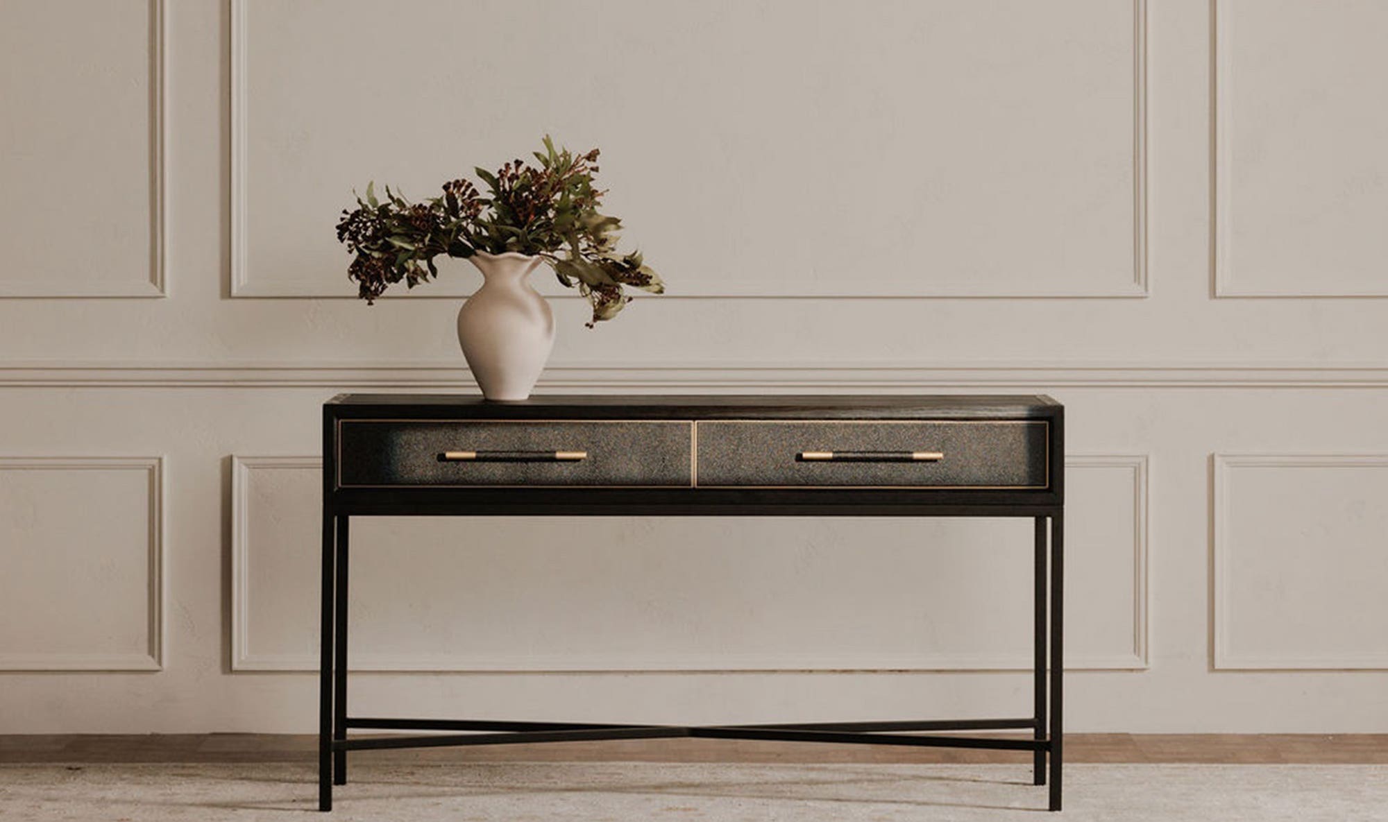 59.06" Black Solid Oak Console Table
