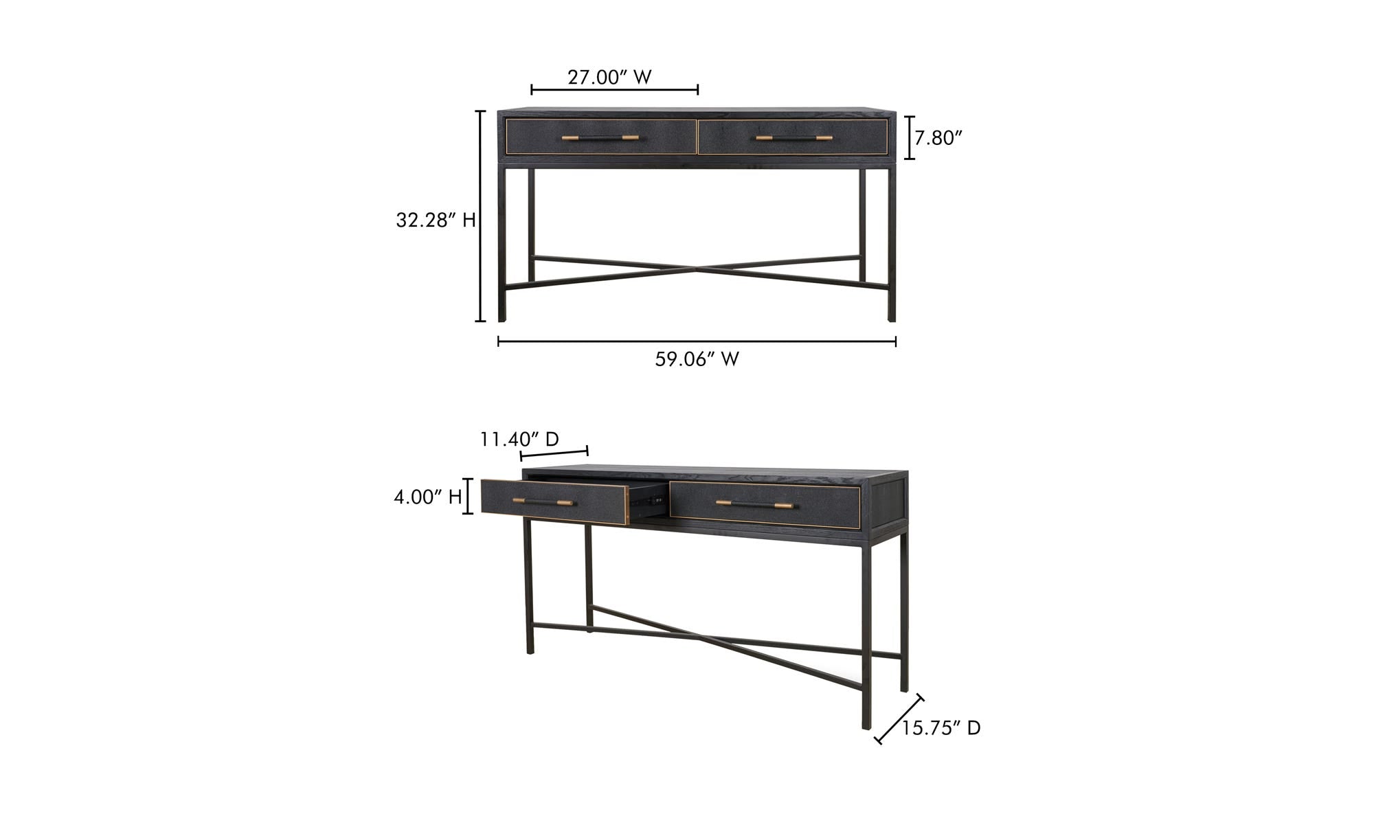 59.06" Black Solid Oak Console Table