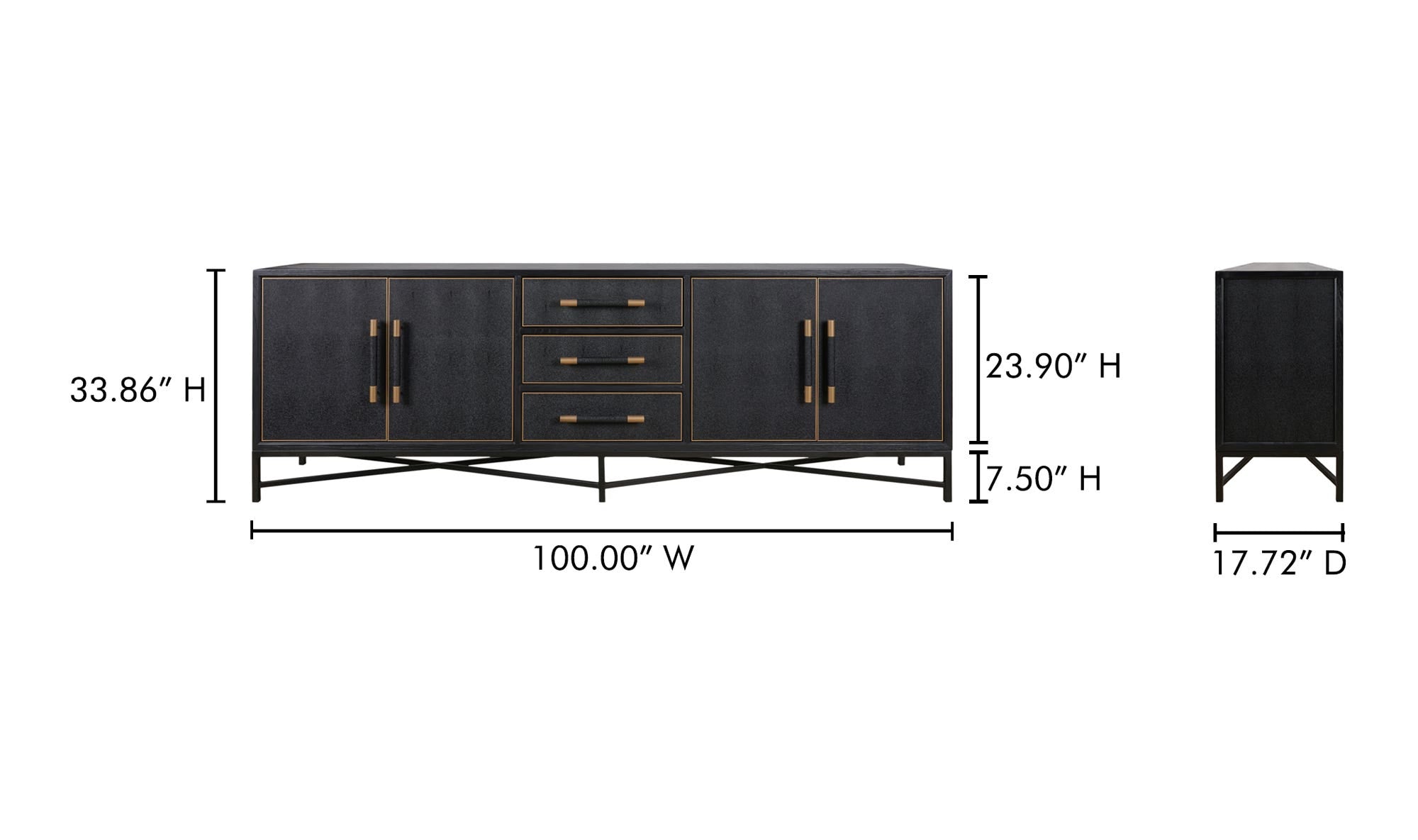 100" Black Solid Oak Sideboard