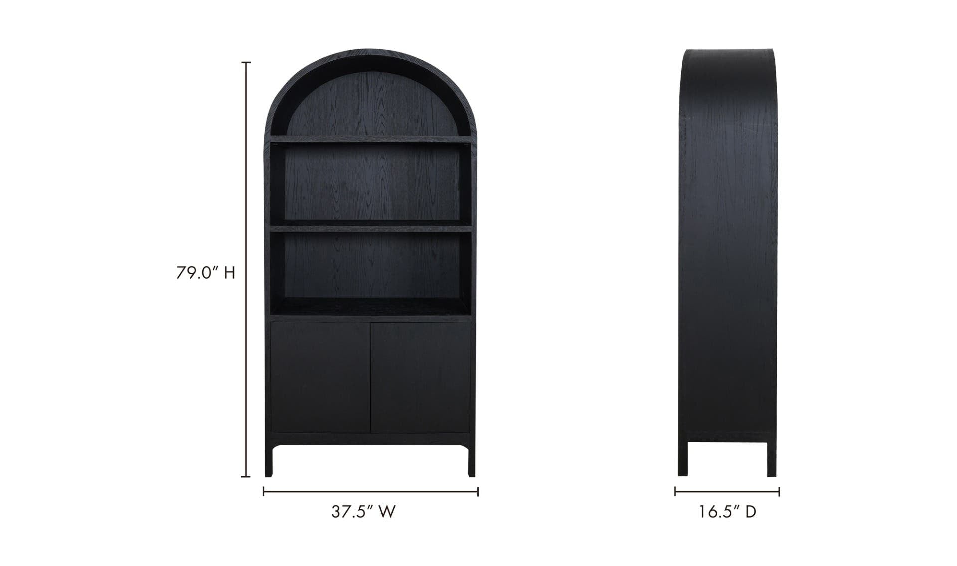37.5" Black Oak Solid Oak Display Cabinet