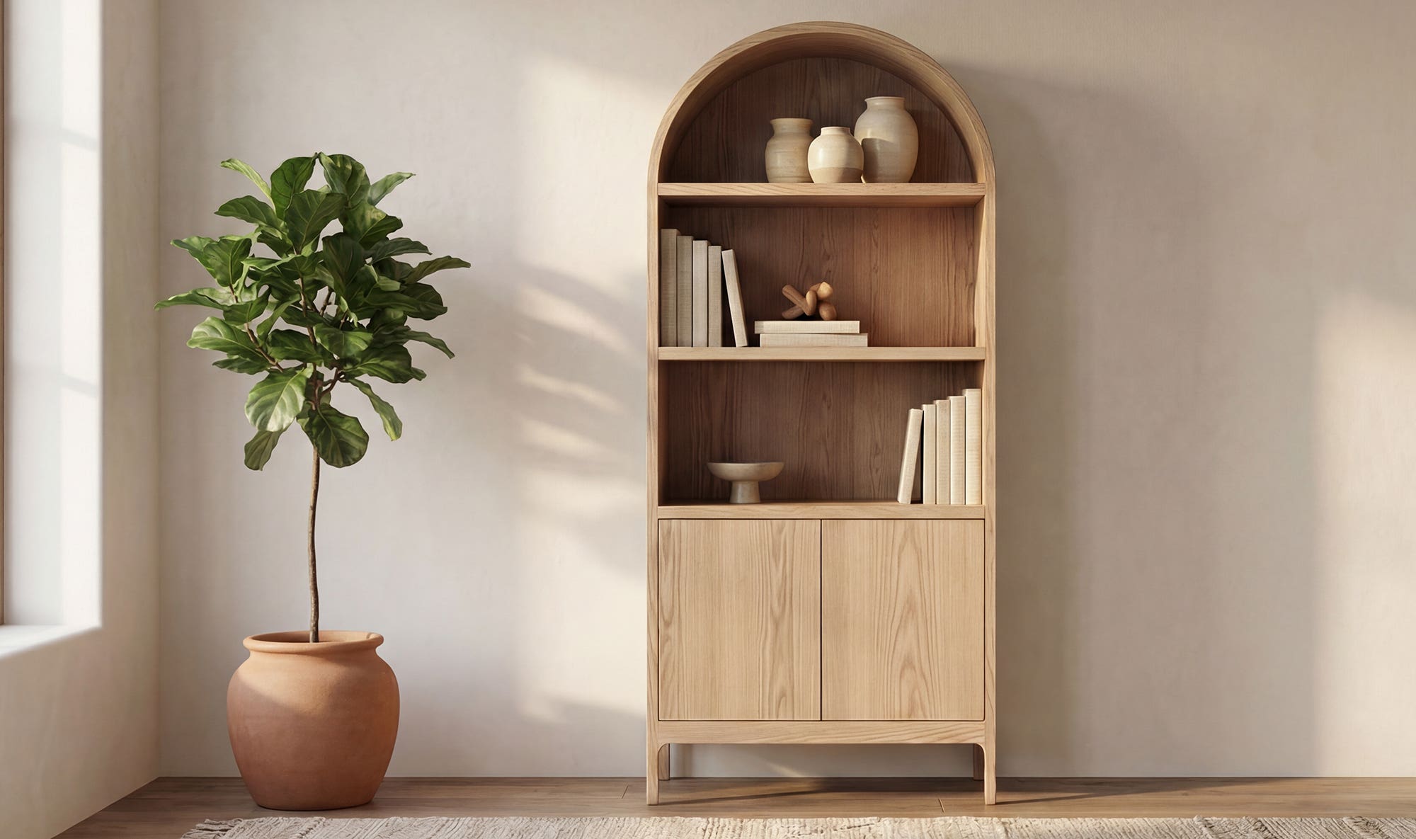 37.4" Natural Solid Oak Display Cabinet