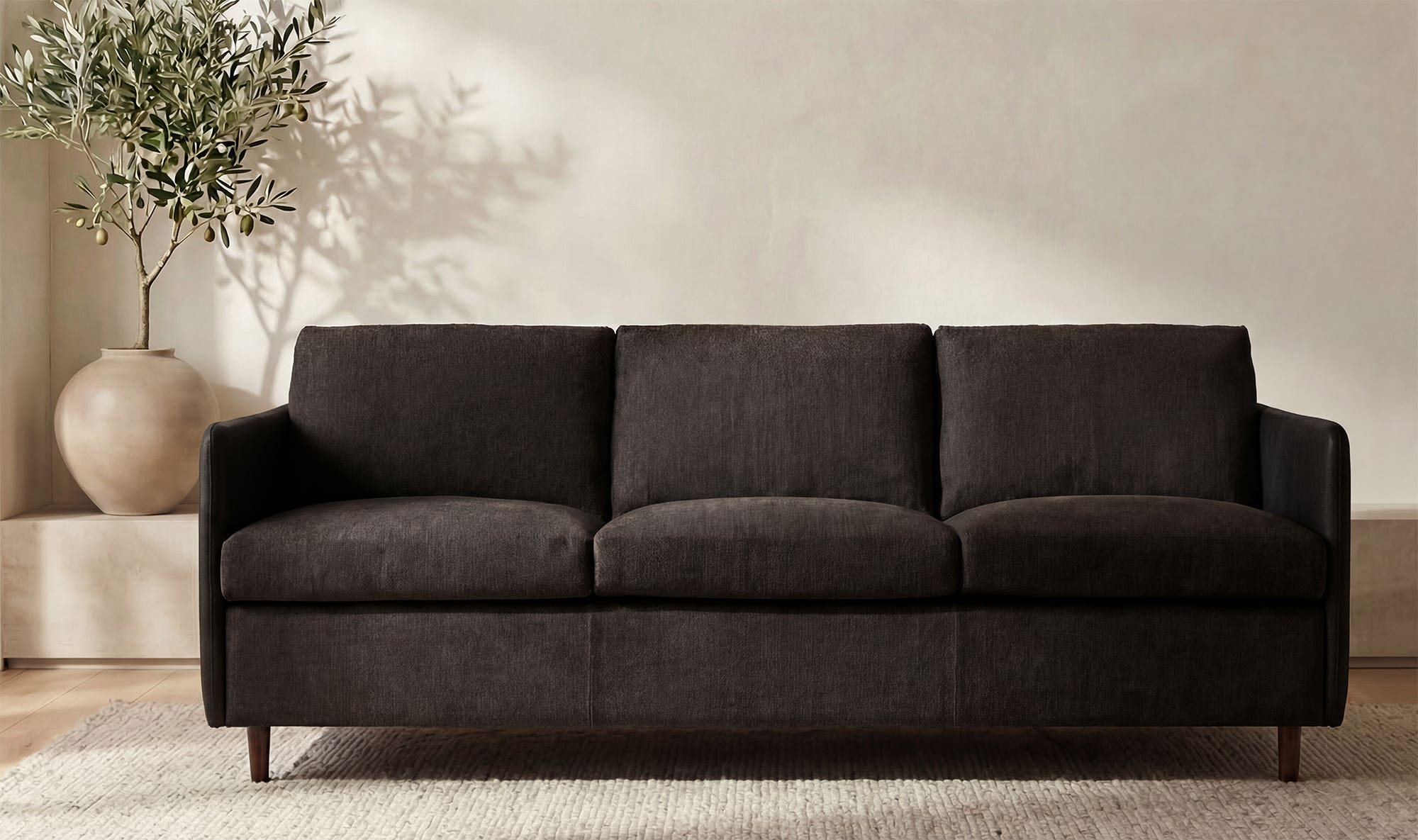 86.8" Warm Black Leather Sofa