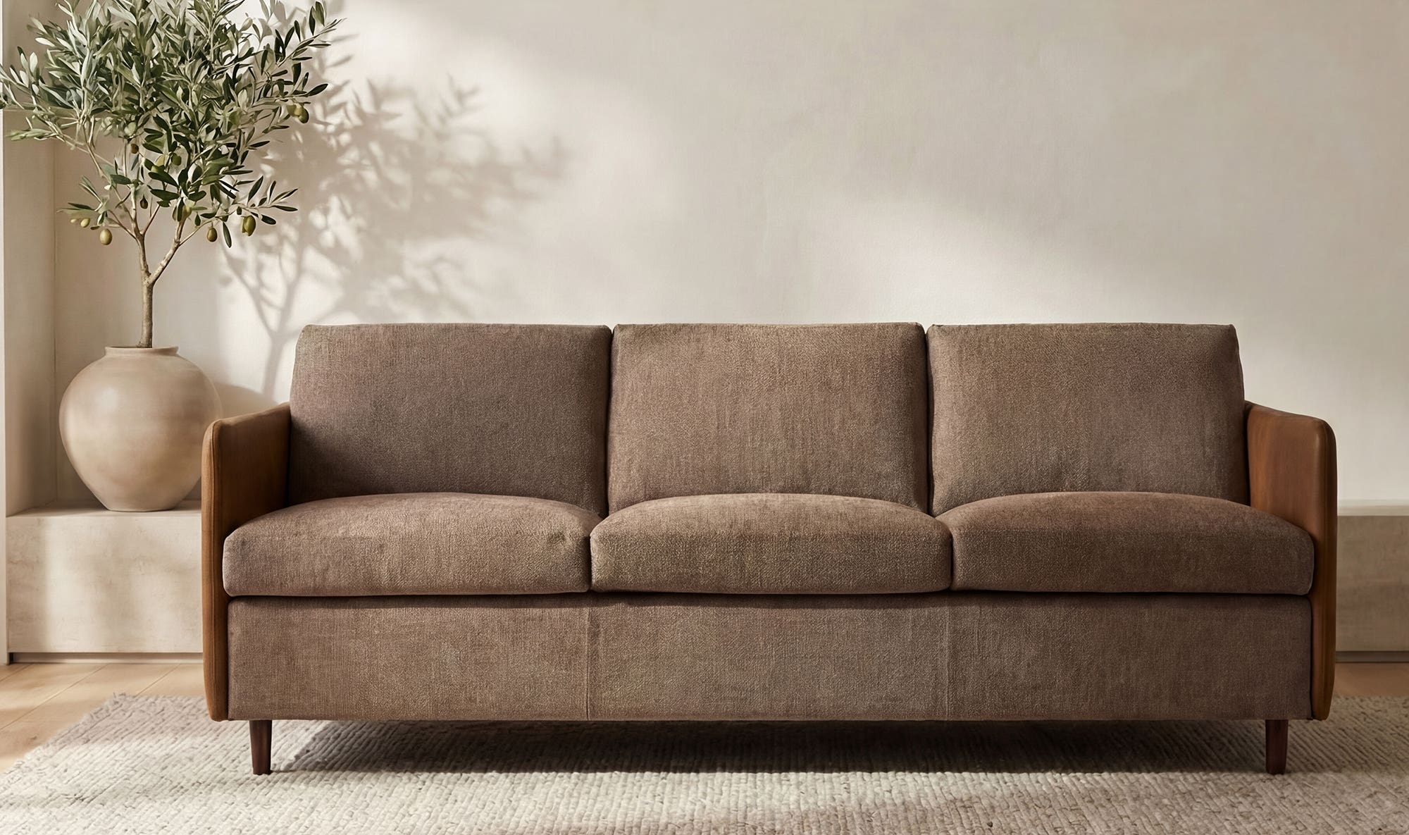 86.8" Brown Leather Sofa