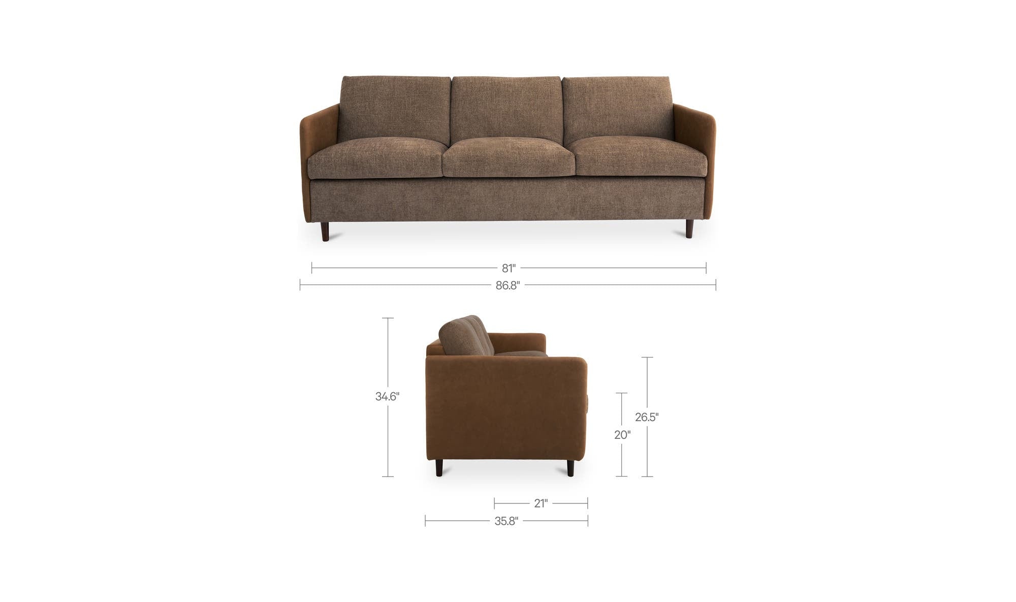 86.8" Brown Leather Sofa