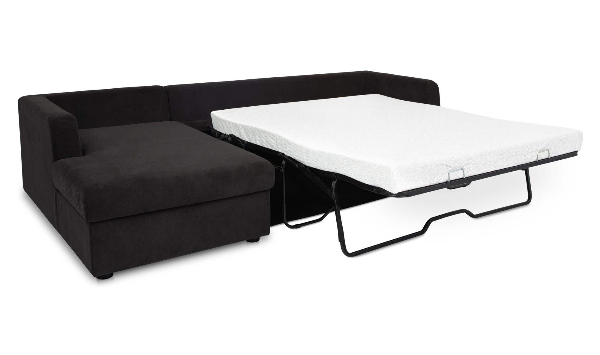 115.75" Black Upholstered Sleeper Storage Chaise Left Facing Sectional