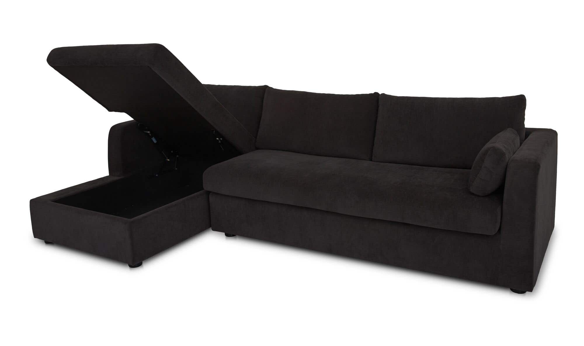 115.75" Black Upholstered Sleeper Storage Chaise Left Facing Sectional