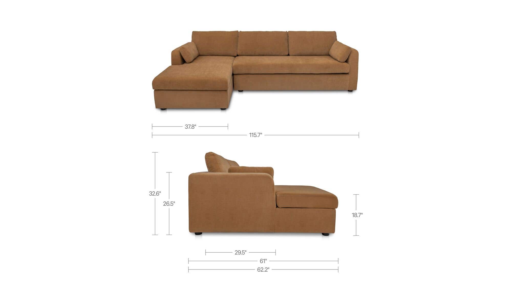 115.75" Ginger Upholstered Sleeper Storage Chaise Left Facing Sectional