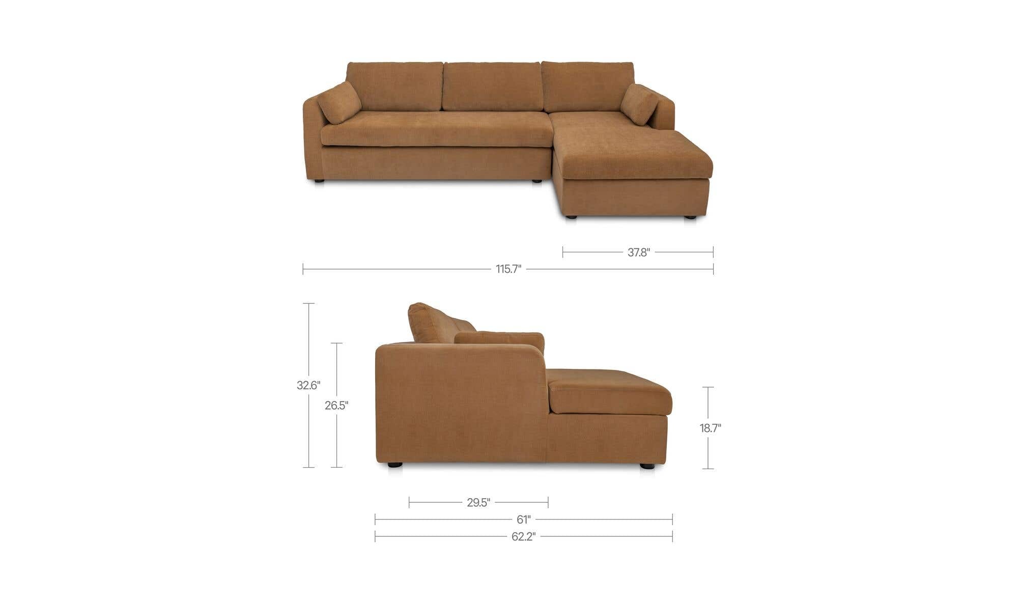 115.75" Ginger Upholstered Sleeper Storage Chaise Right Facing Sectional