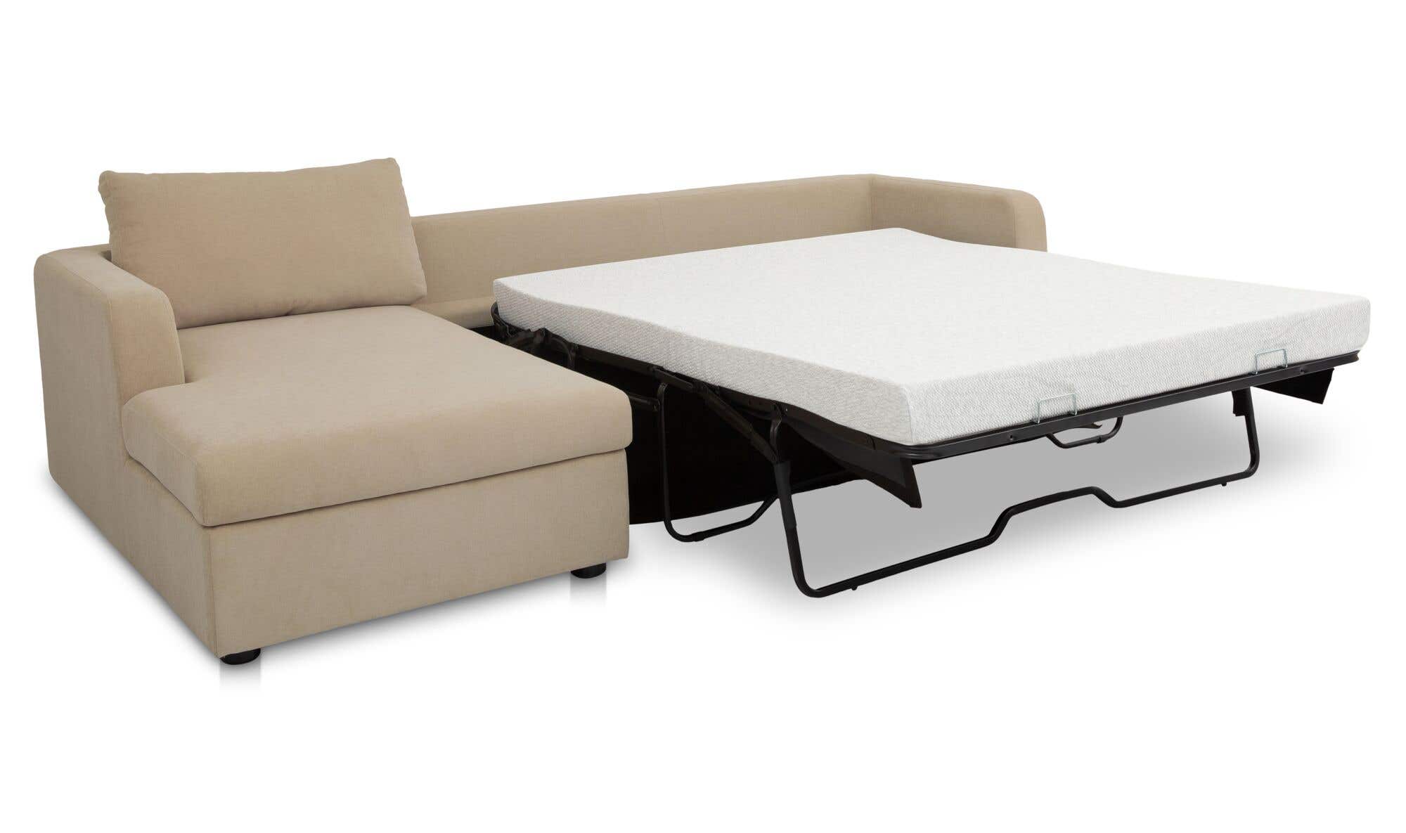 115.75" Sand Upholstered Sleeper Storage Chaise Left Facing Sectional