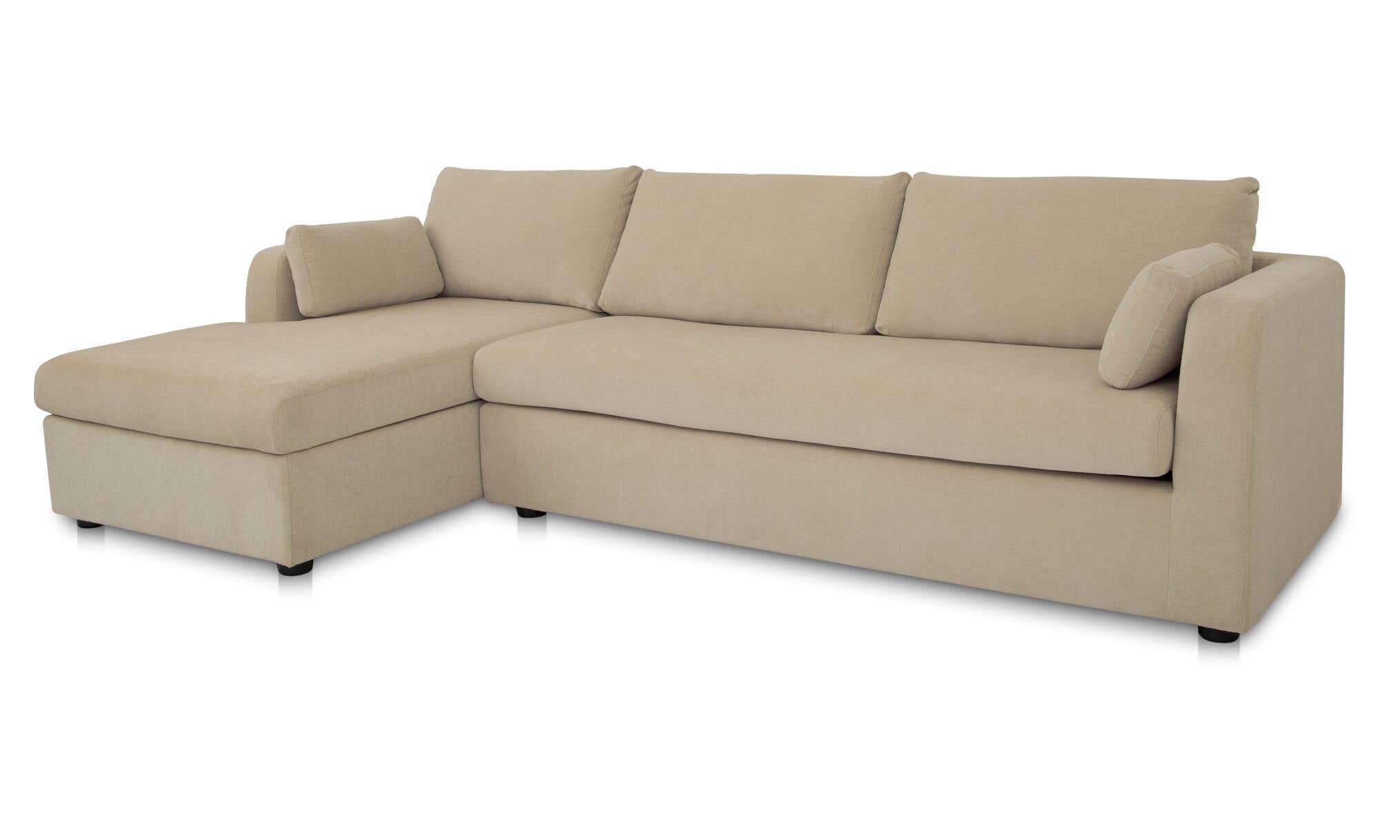 115.75" Sand Upholstered Sleeper Storage Chaise Left Facing Sectional