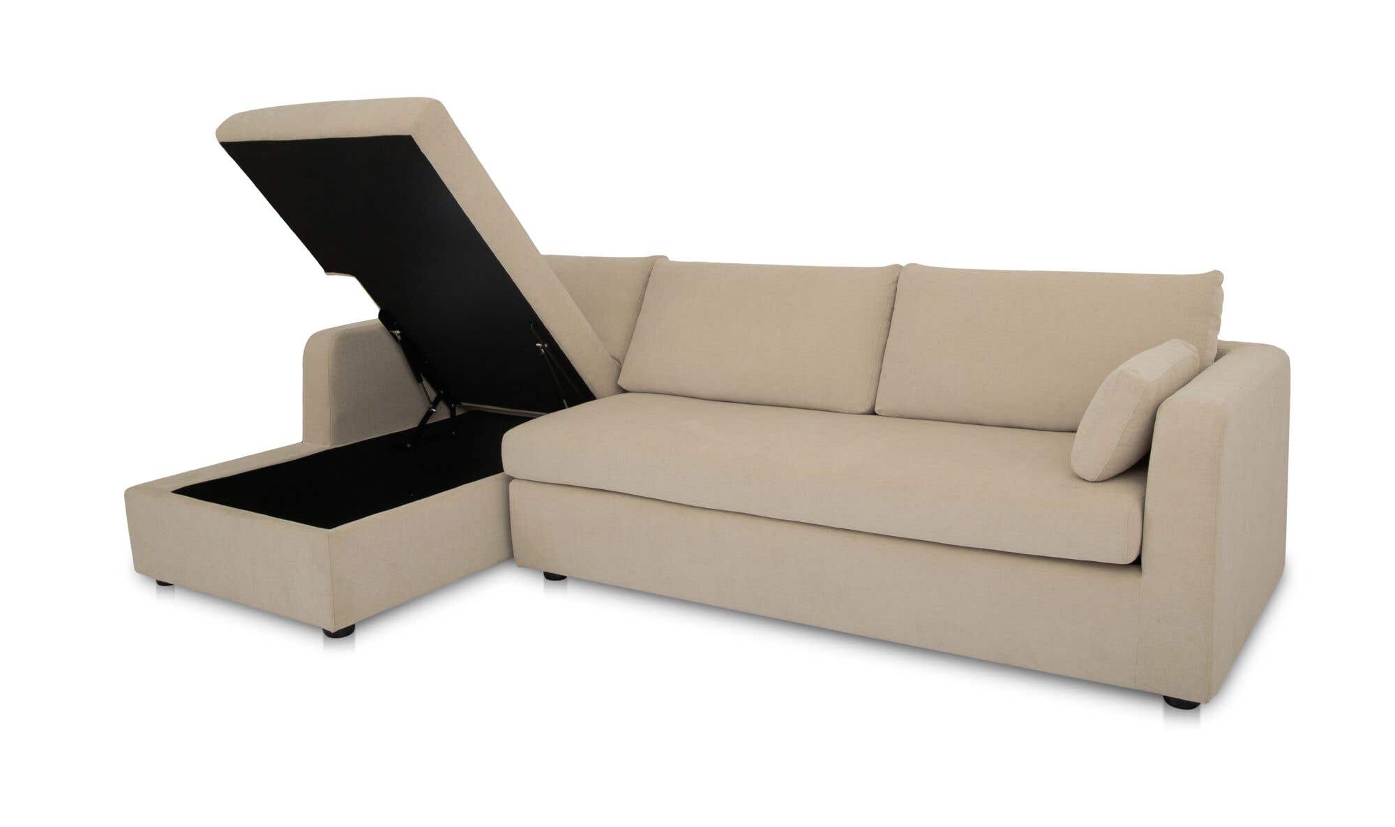 115.75" Sand Upholstered Sleeper Storage Chaise Left Facing Sectional
