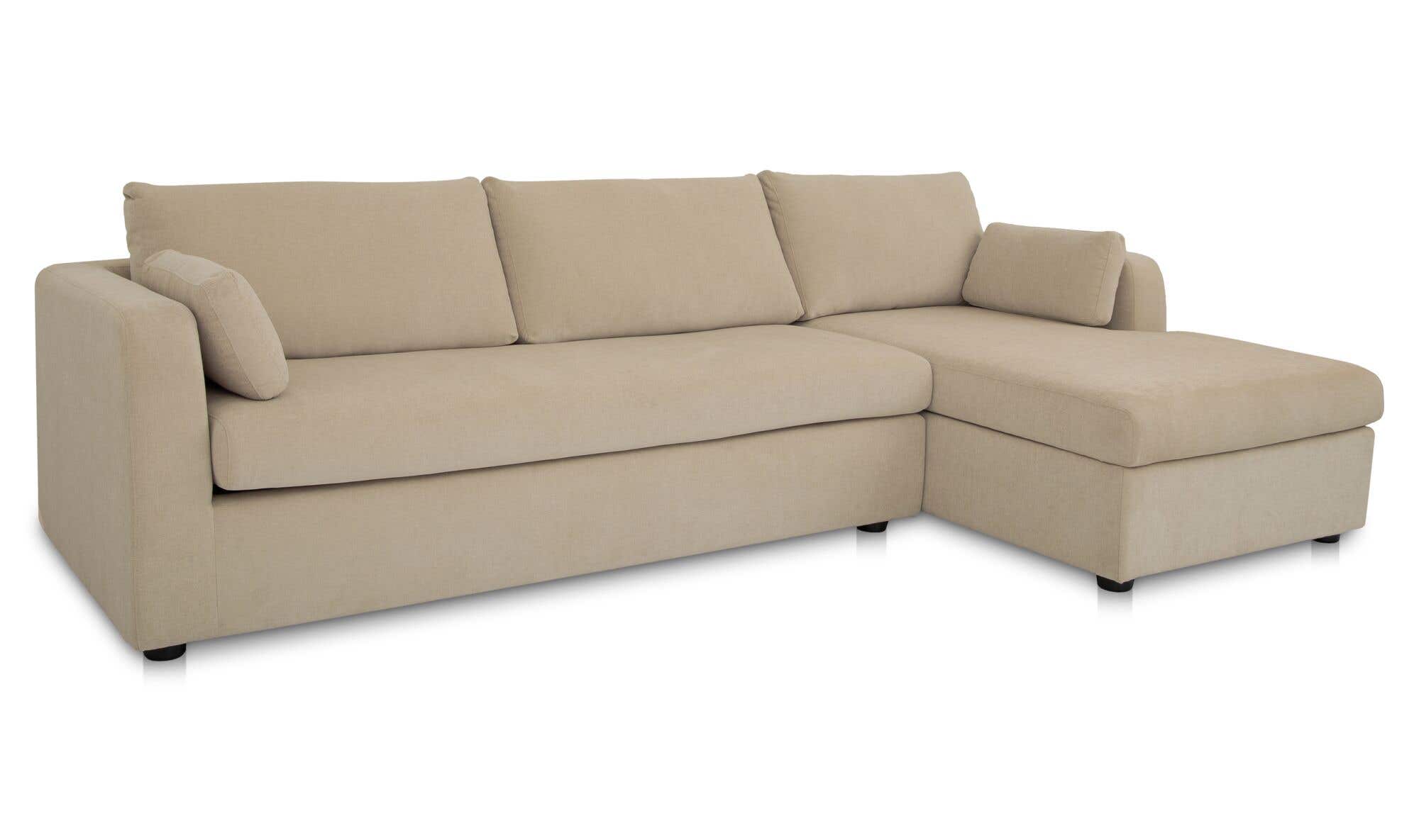 115.75" Sand Upholstered Sleeper Storage Chaise Right Facing Sectional