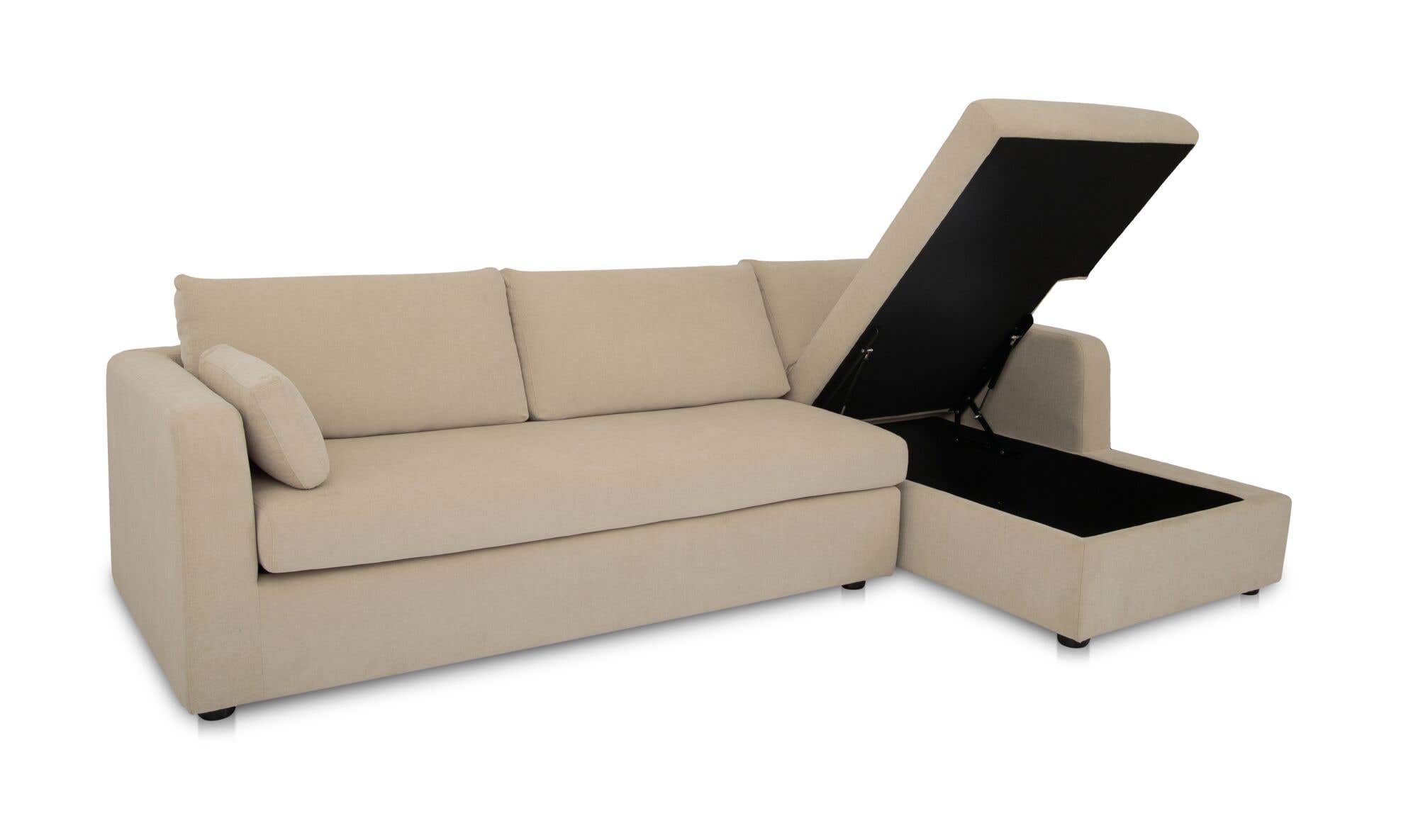 115.75" Sand Upholstered Sleeper Storage Chaise Right Facing Sectional