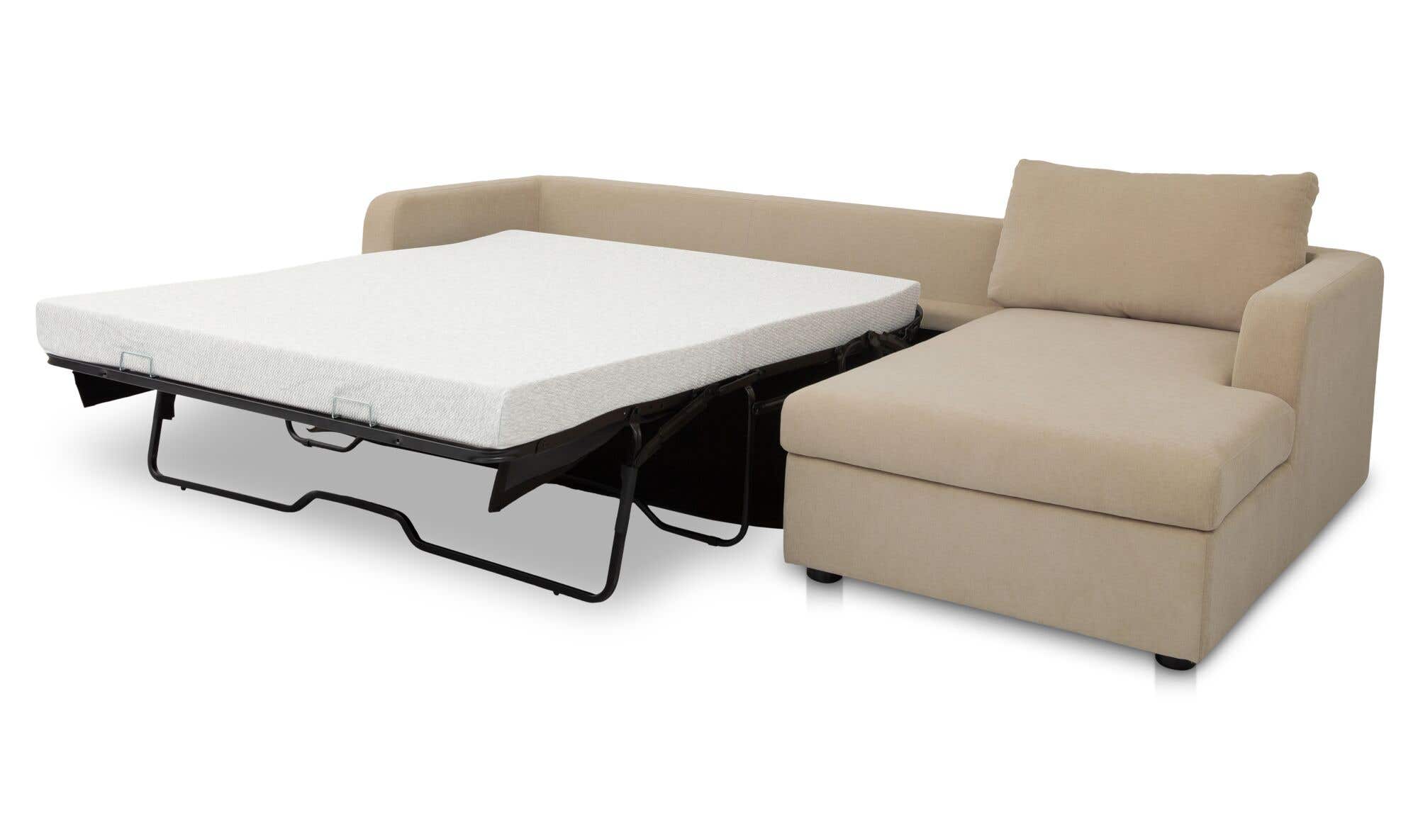 115.75" Sand Upholstered Sleeper Storage Chaise Right Facing Sectional
