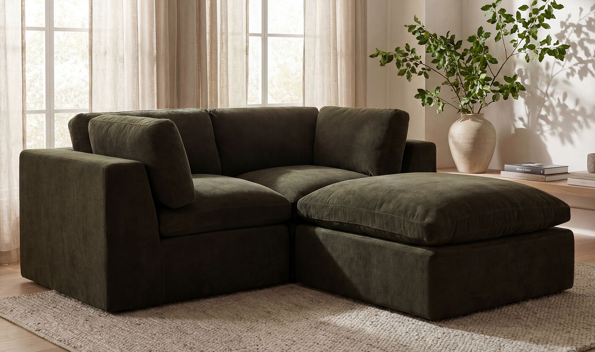37" Dark Green Upholstered Ottoman