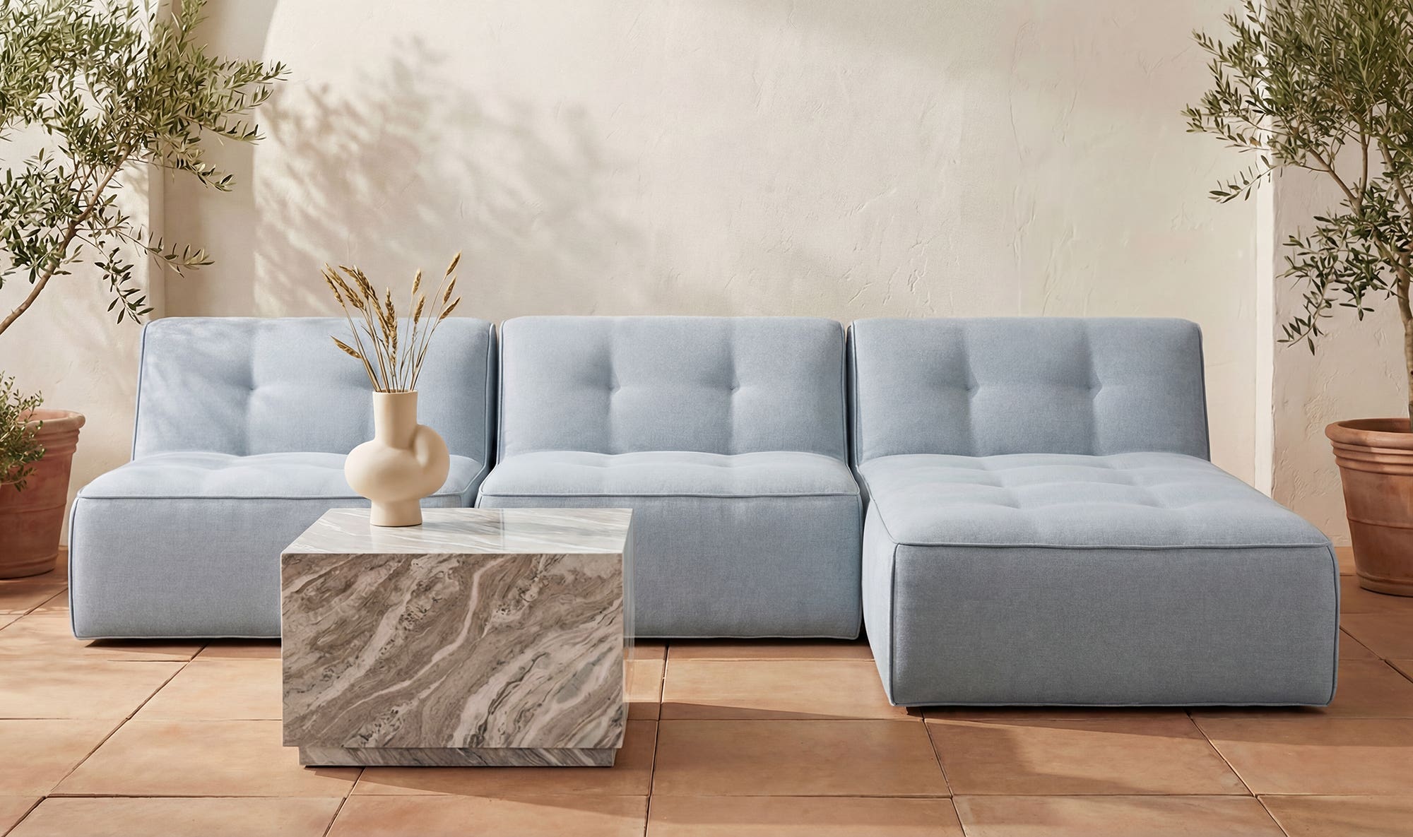 41.3" Light Blue Upholstered Sectional Component