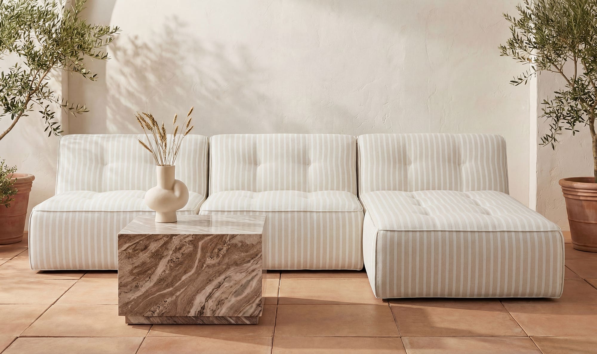 41.3" Brown Stripe Upholstered Chaise