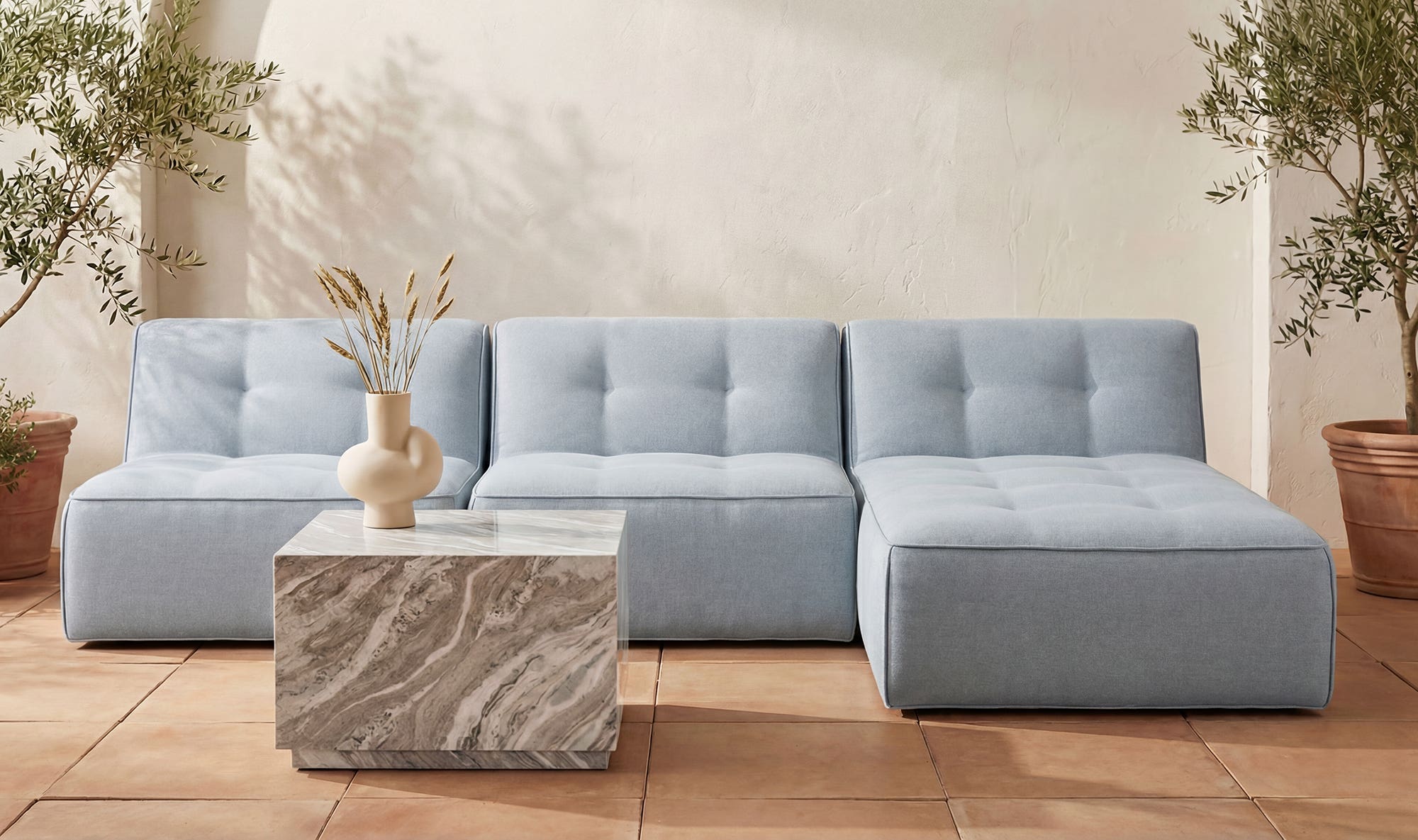 41.3" Light Blue Upholstered Chaise