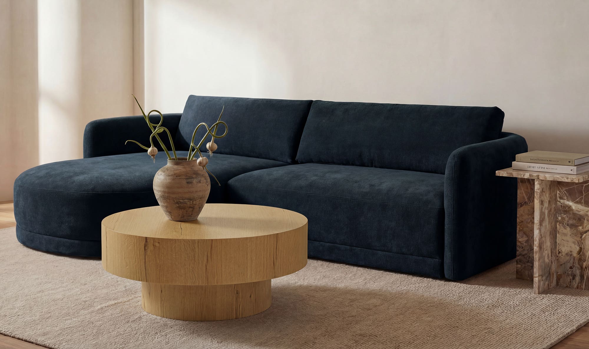 108.7" Dark Blue Upholstered Left Facing Sectional