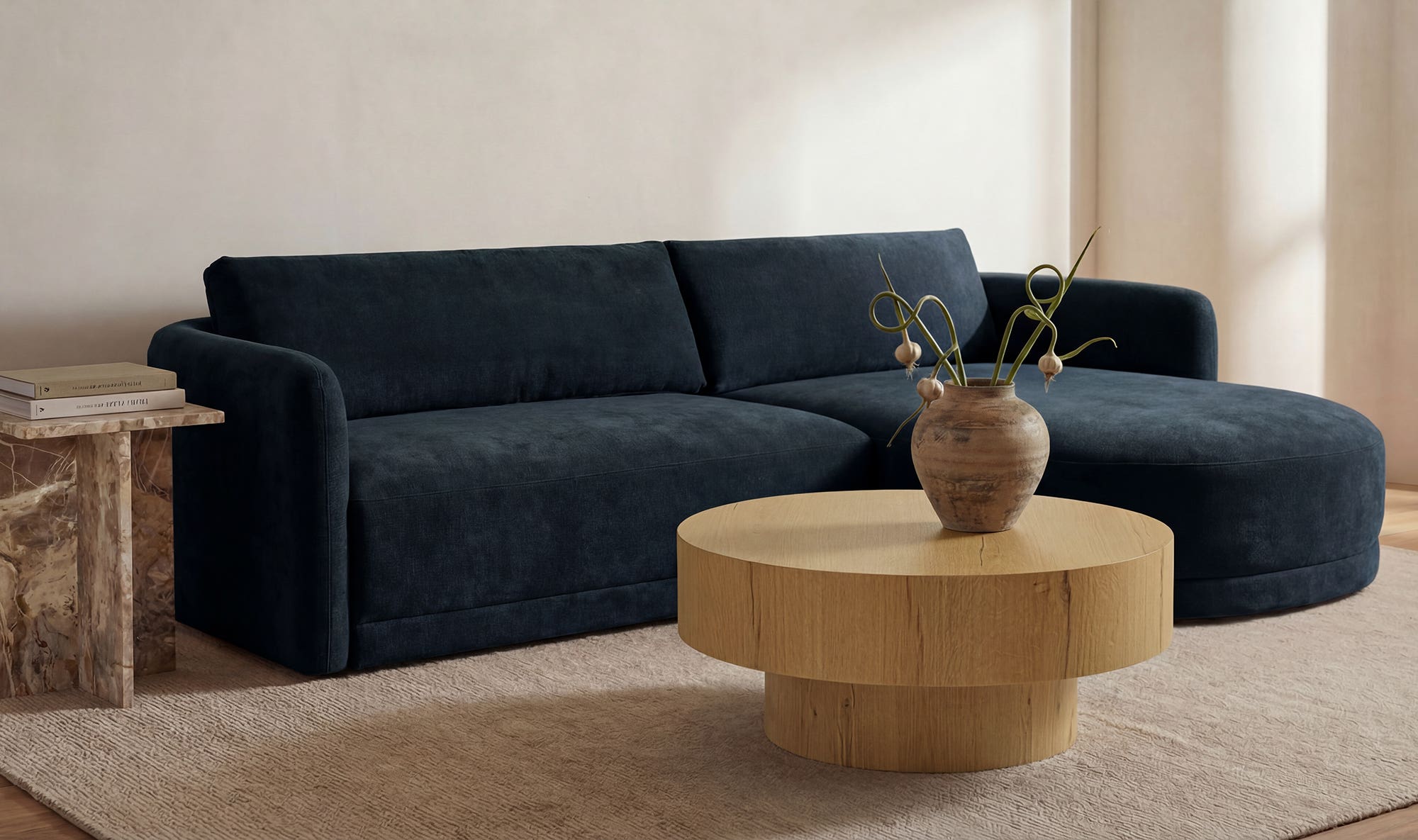 108.7" Dark Blue Upholstered Right Facing Sectional