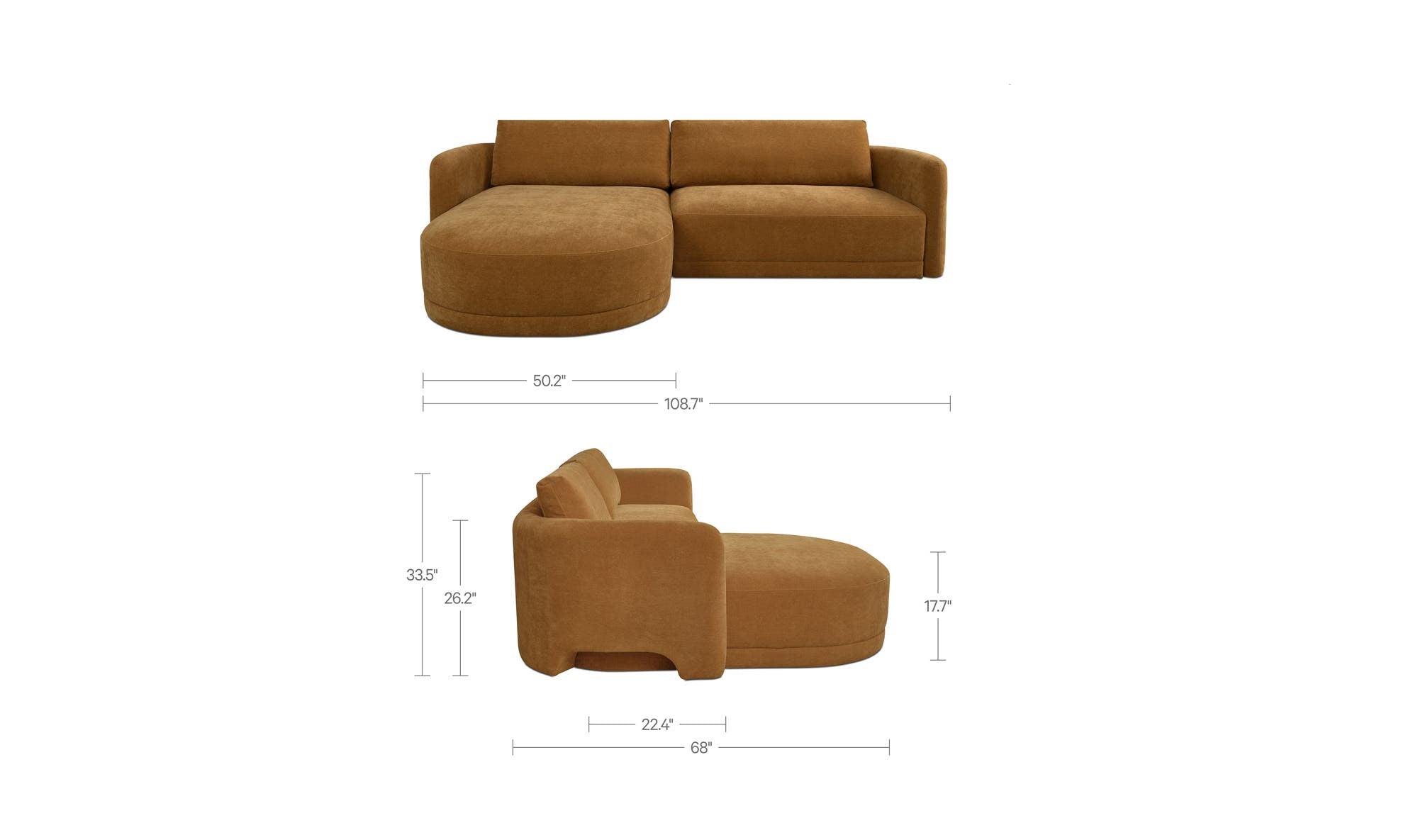 108.7" Ginger Upholstered Left Facing Sectional