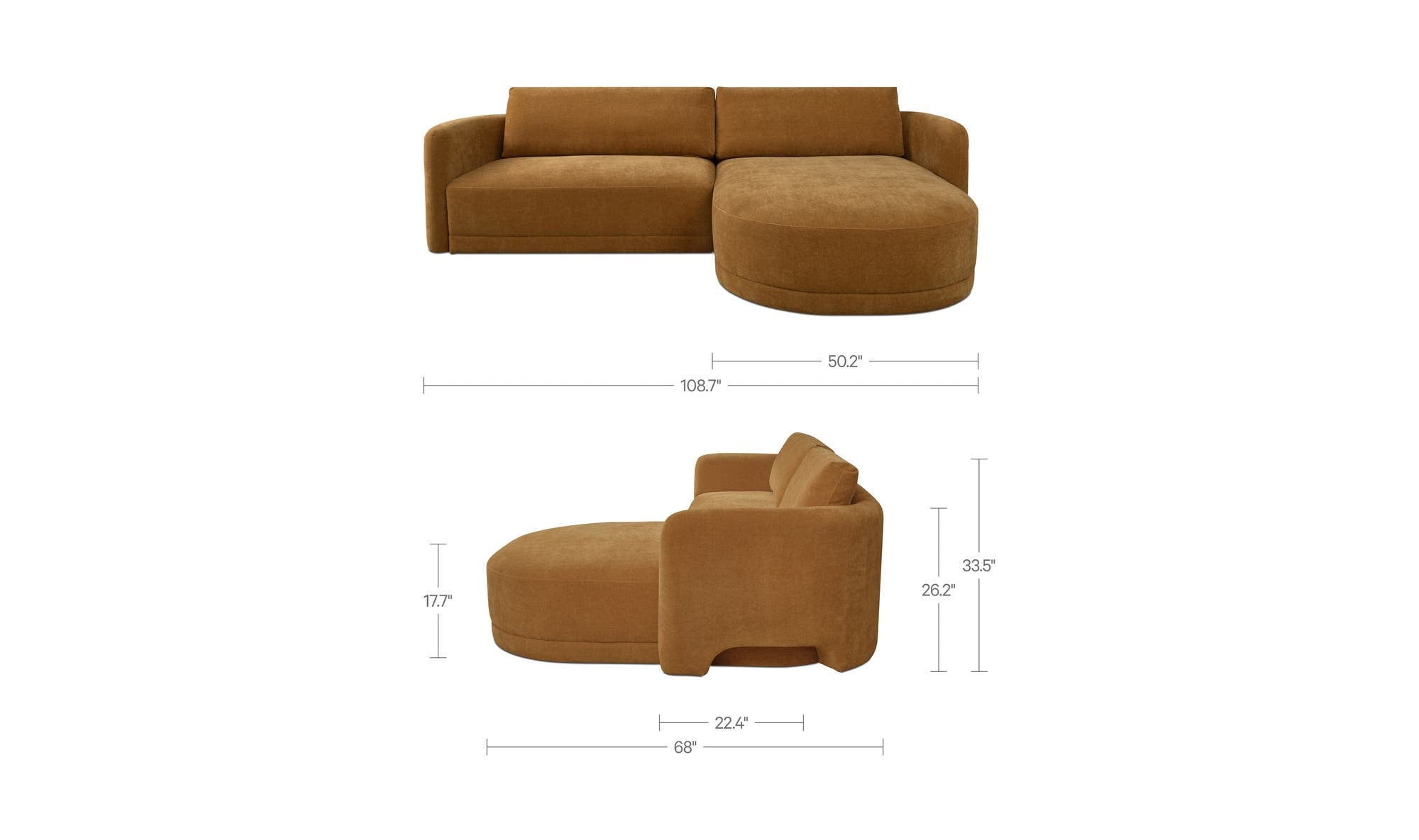 108.7" Ginger Upholstered Right Facing Sectional