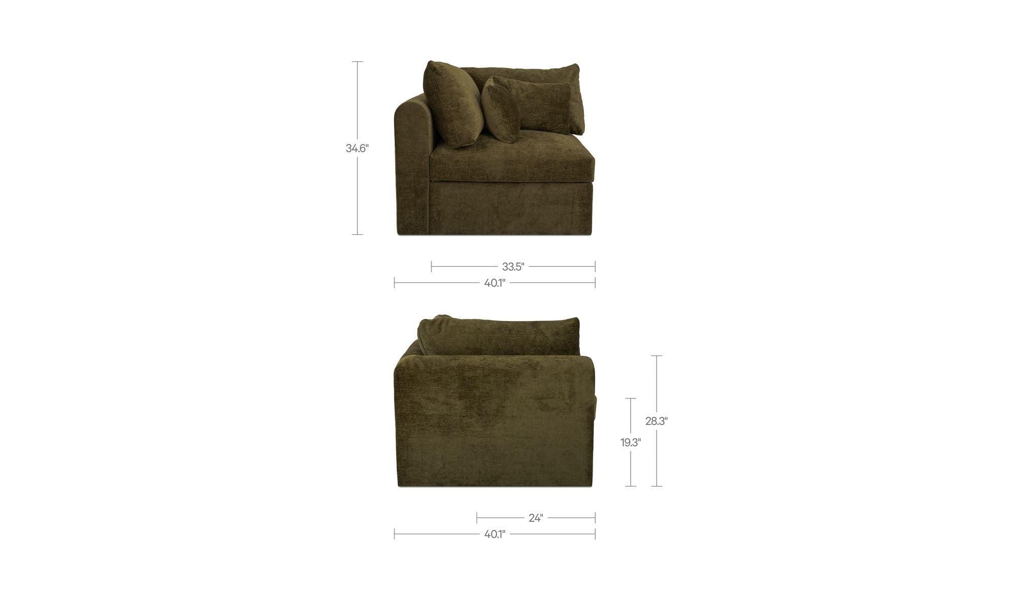 40.16" Dark Green Upholstered Corner Chair