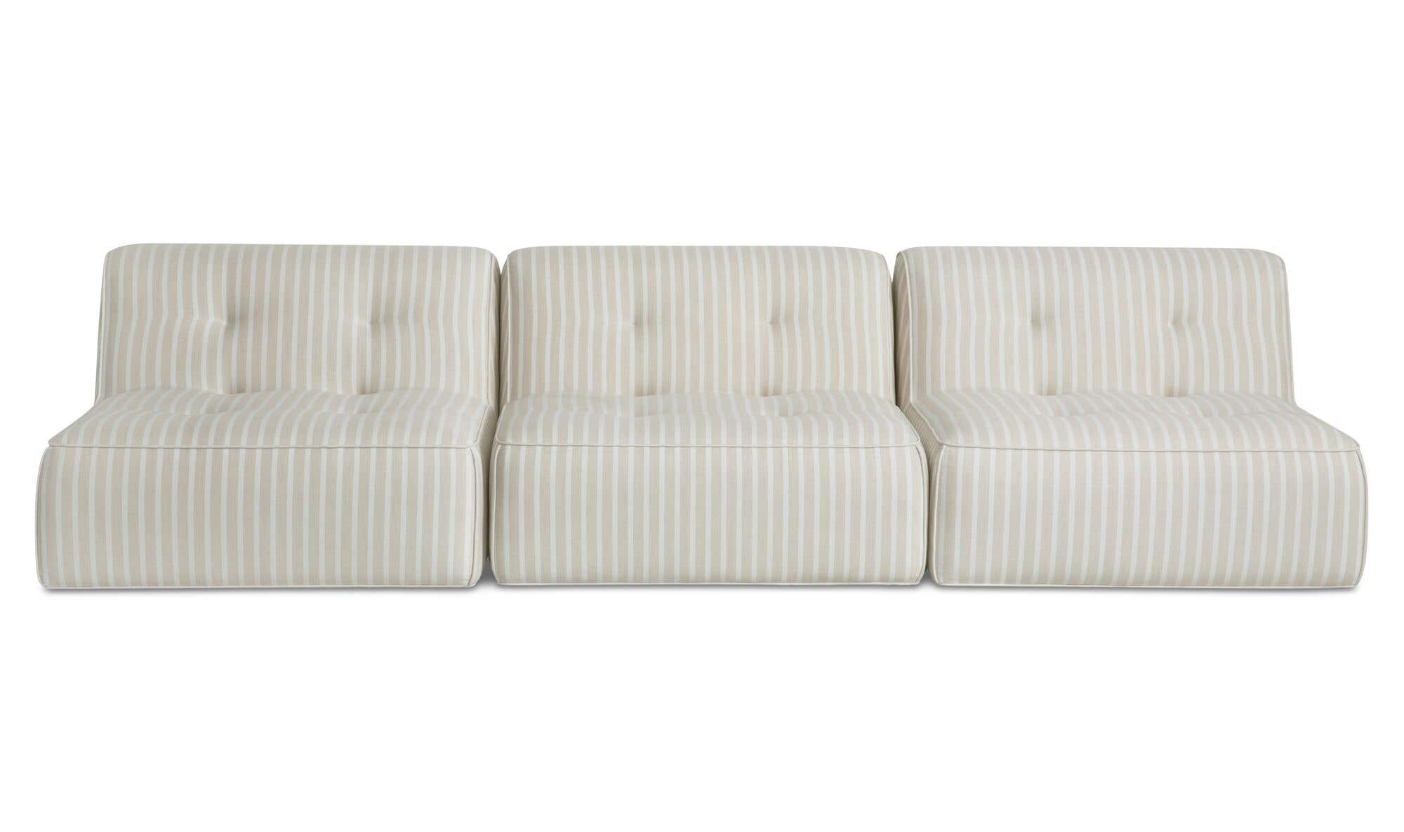 123.9" Brown Stripe Upholstered 3 Piece Sofa