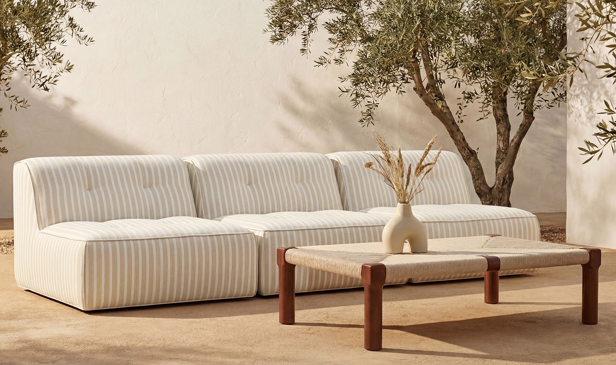 123.9" Brown Stripe Upholstered 3 Piece Sofa