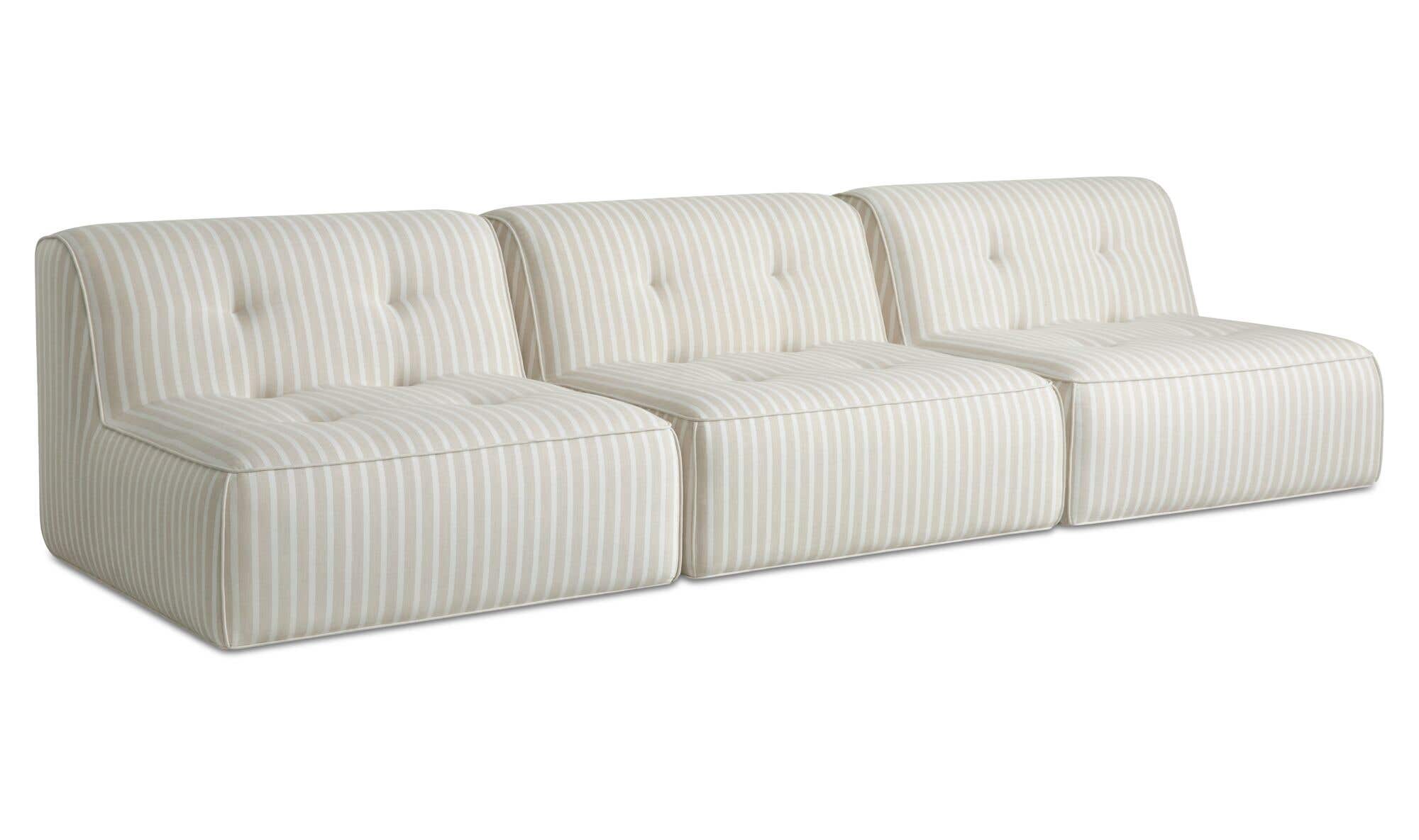 123.9" Brown Stripe Upholstered 3 Piece Sofa