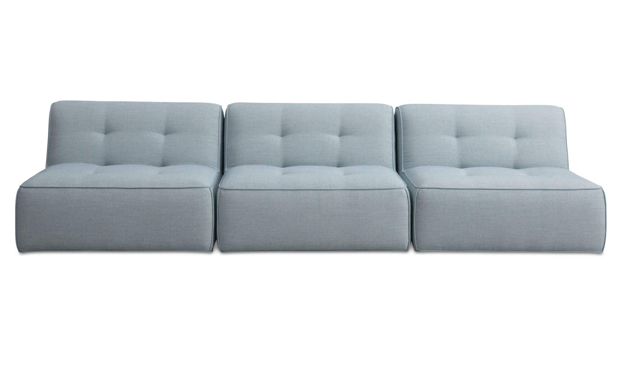 123.9" Light Blue Upholstered 3 Piece Sofa
