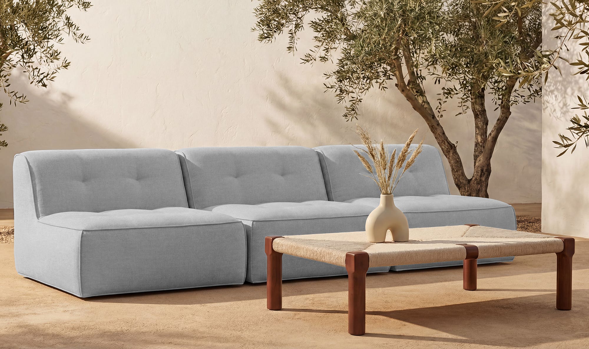 123.9" Light Blue Upholstered 3 Piece Sofa