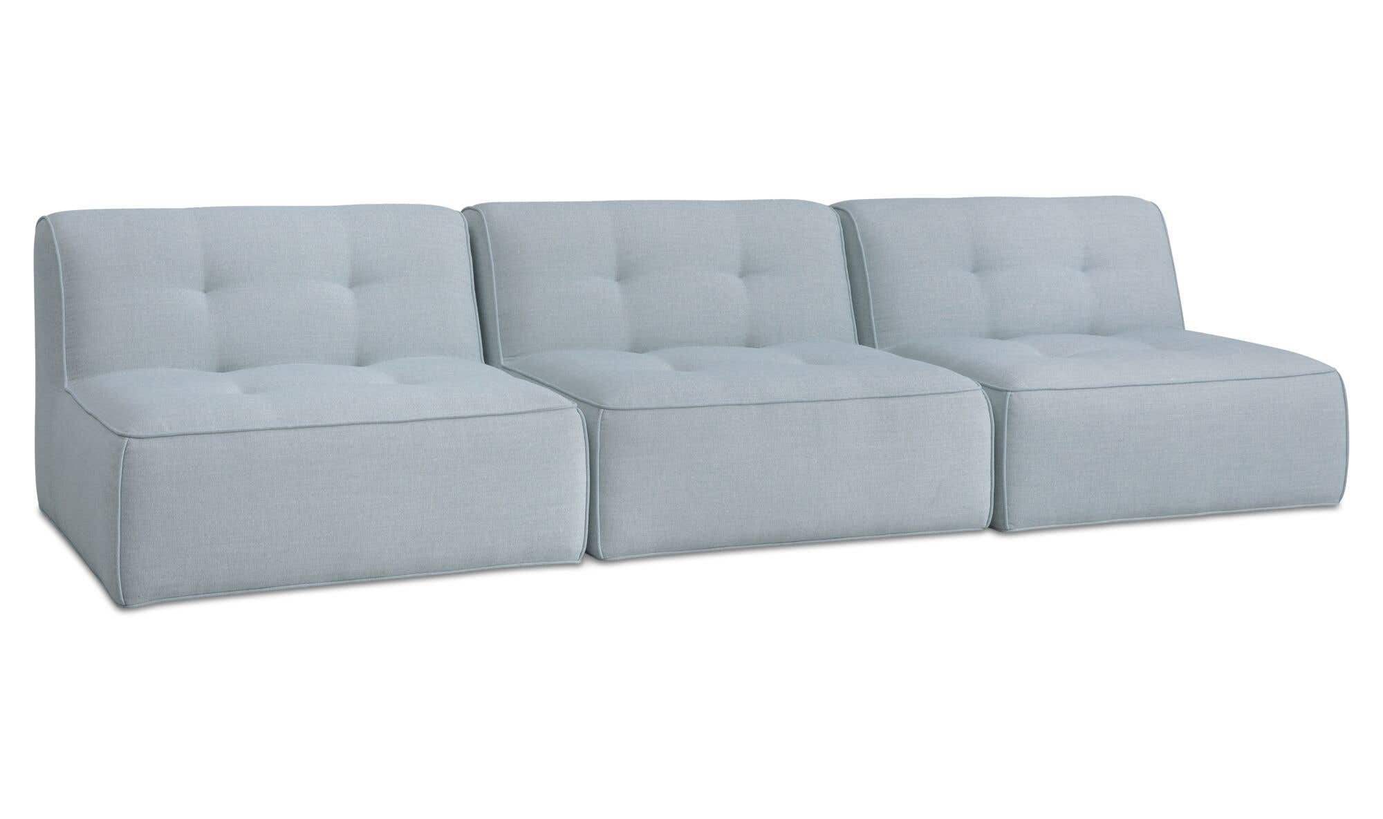 123.9" Light Blue Upholstered 3 Piece Sofa