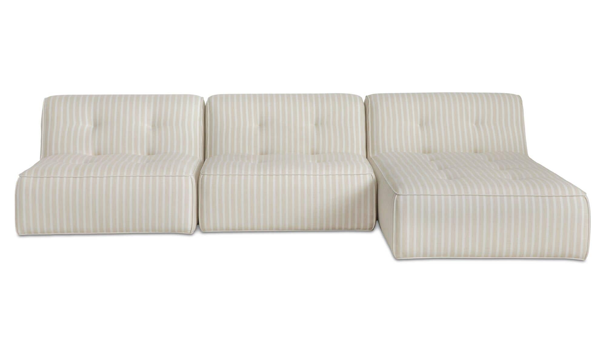123.9" Brown Stripe Upholstered 3 Piece Sectional