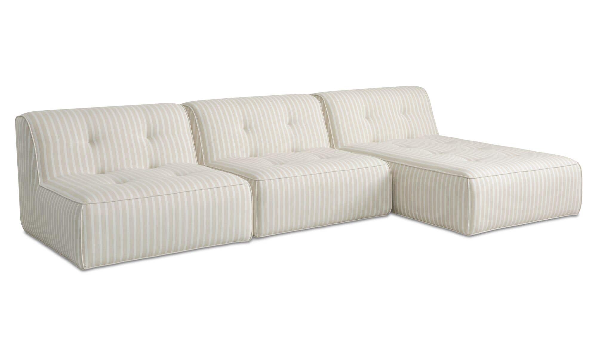 123.9" Brown Stripe Upholstered 3 Piece Sectional