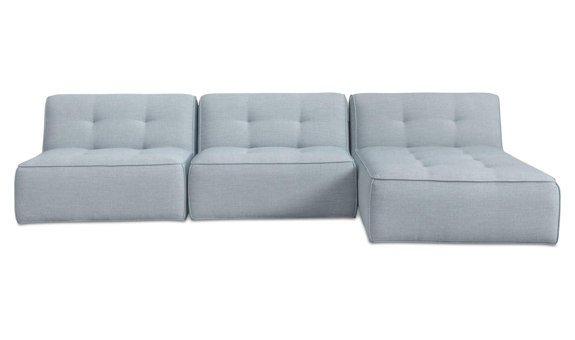 123.9" Light Blue Upholstered 3 Piece Sectional