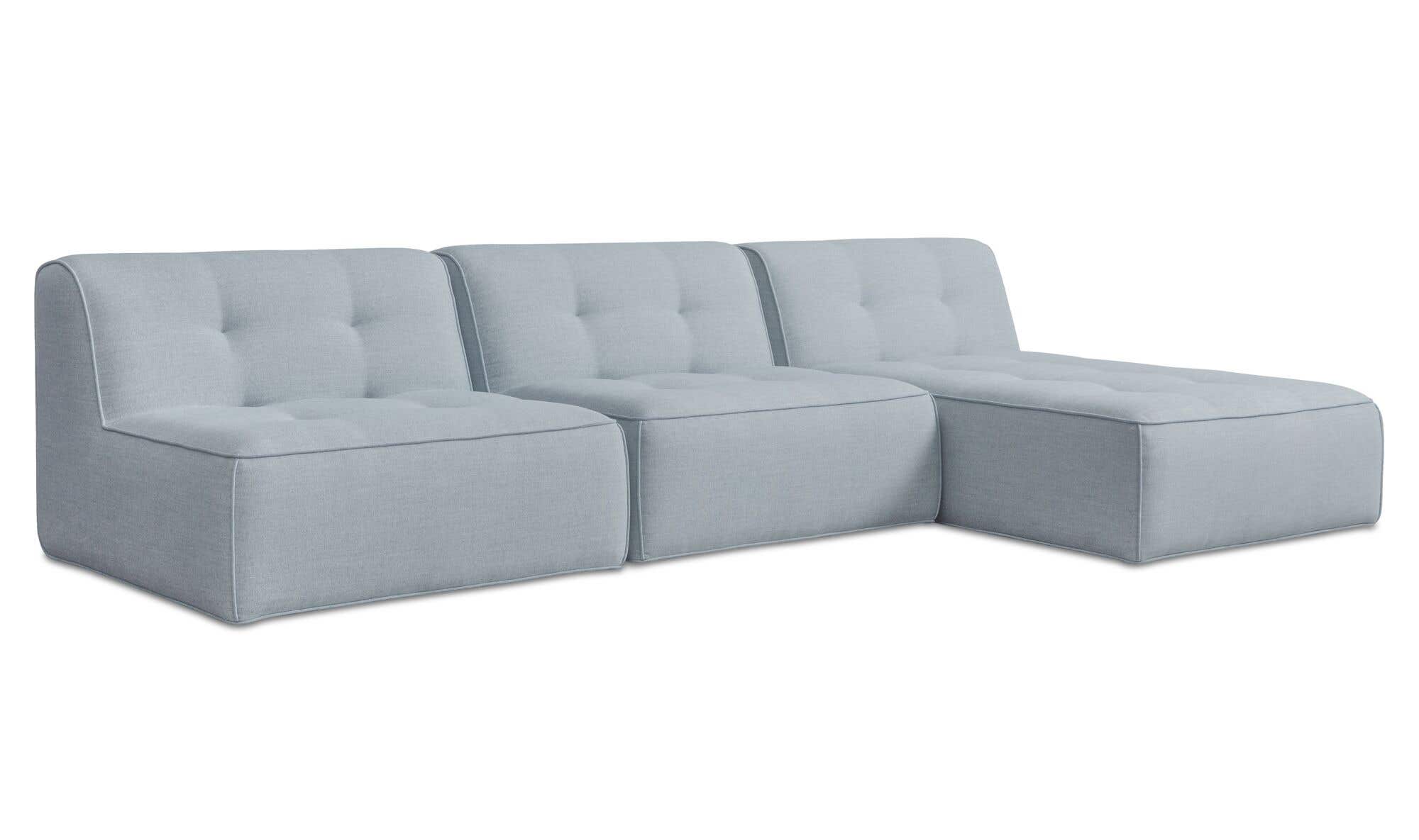123.9" Light Blue Upholstered 3 Piece Sectional