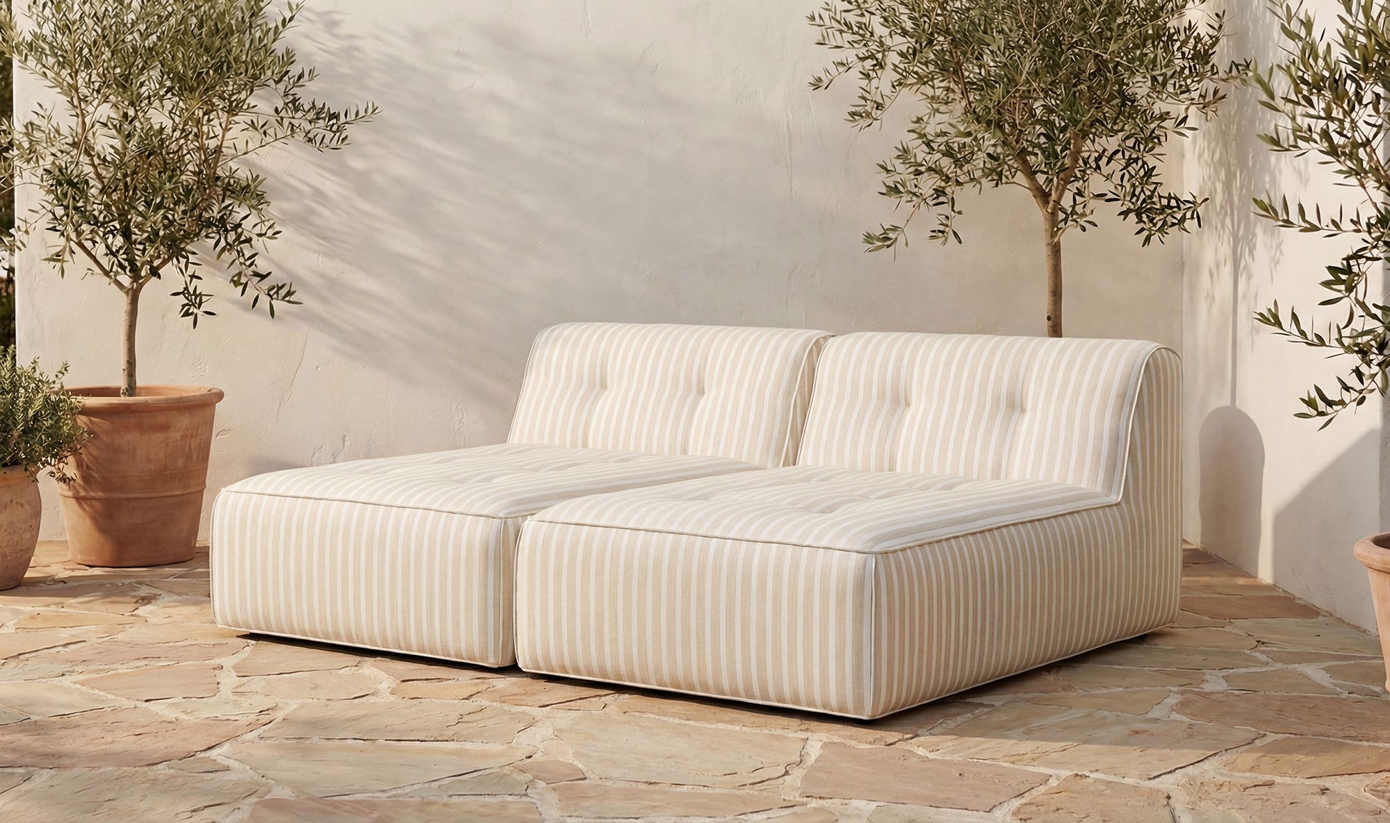 82.6" Brown Stripe Aluminum 2 Piece Outdoor Sun Lounger