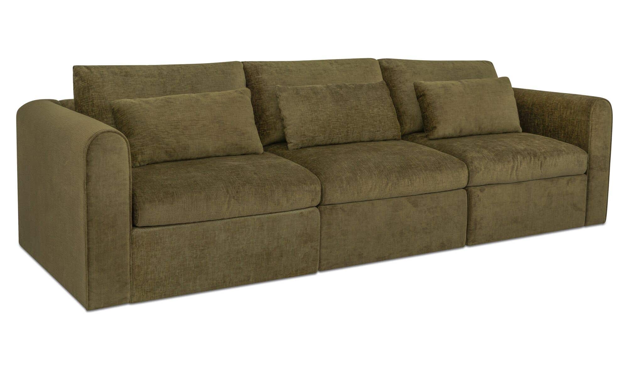 113.8" Dark Green Upholstered Modular Sofa
